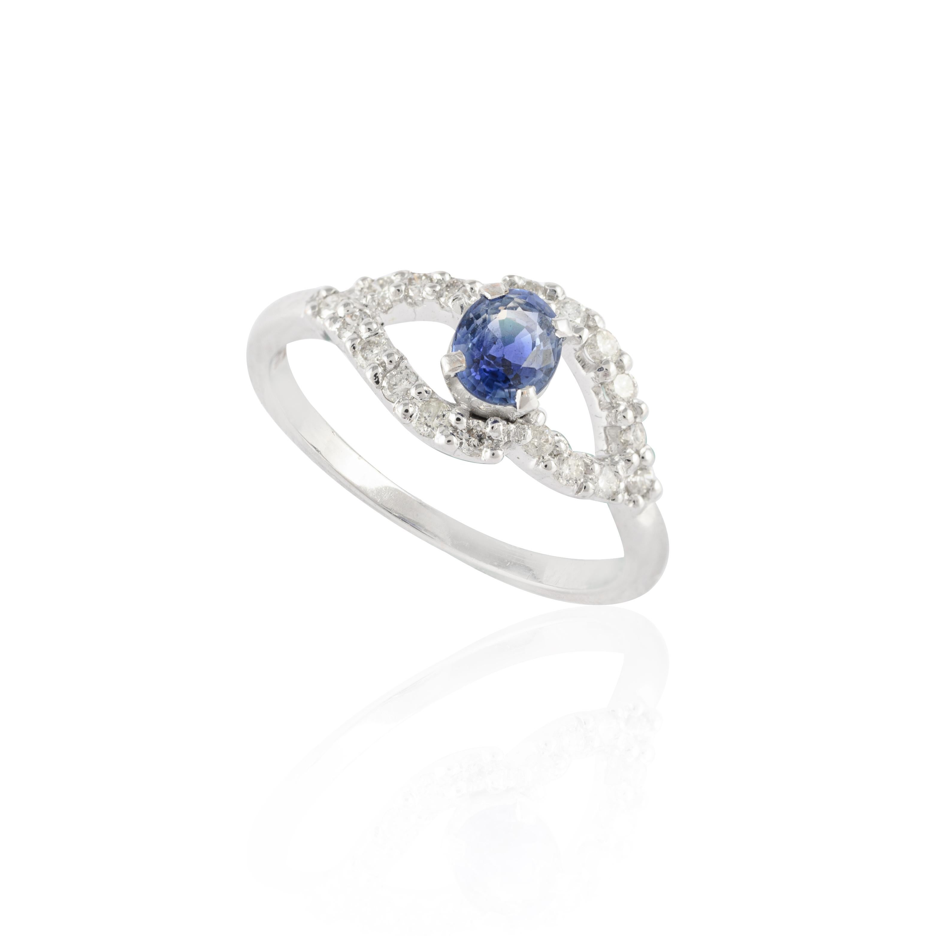 For Sale:  Alluring Blue Sapphire Ring with Diamonds Set in 14K Solid White Gold 9