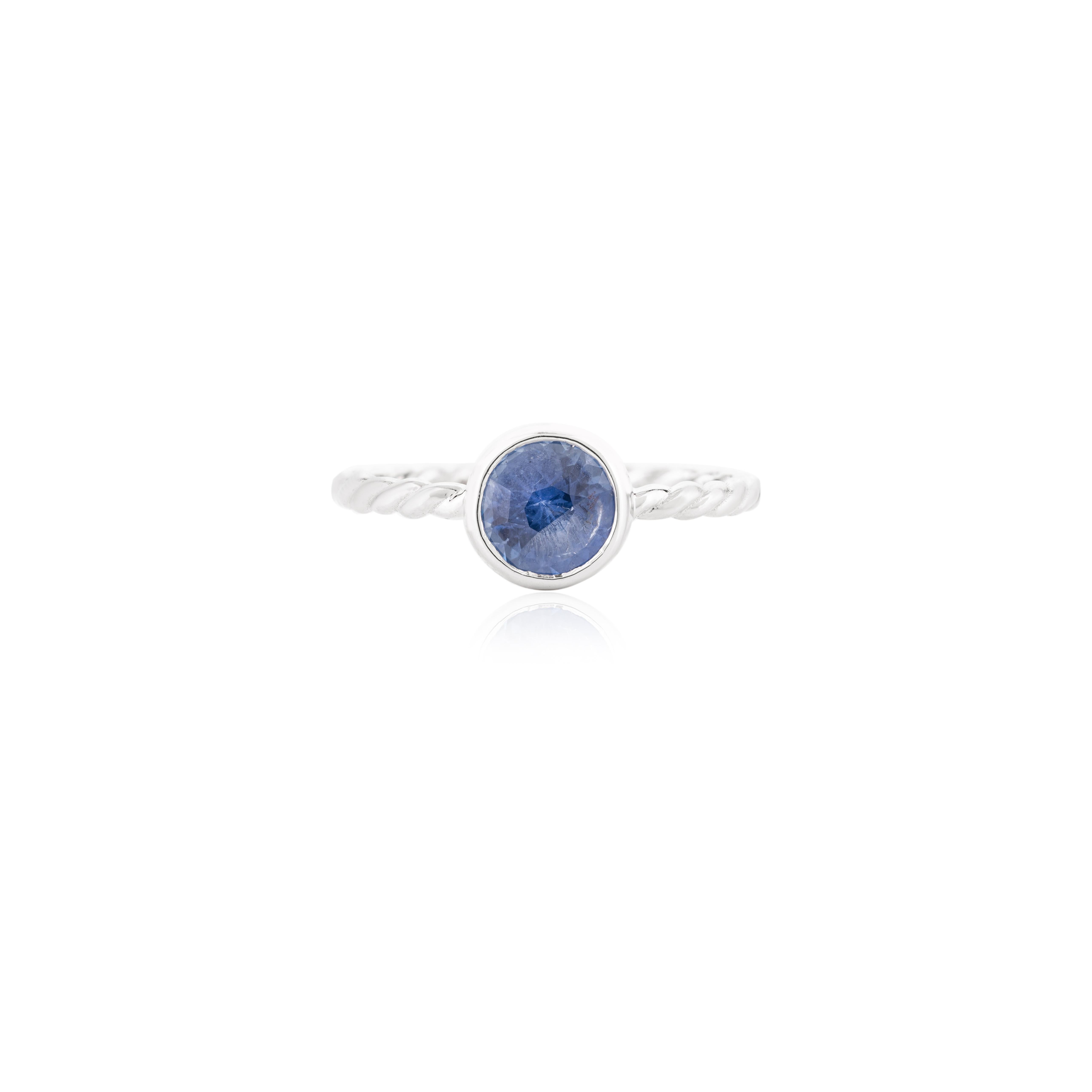 For Sale:  14k Solid White Gold Round Blue Sapphire Everyday Ring Gift for Her 3