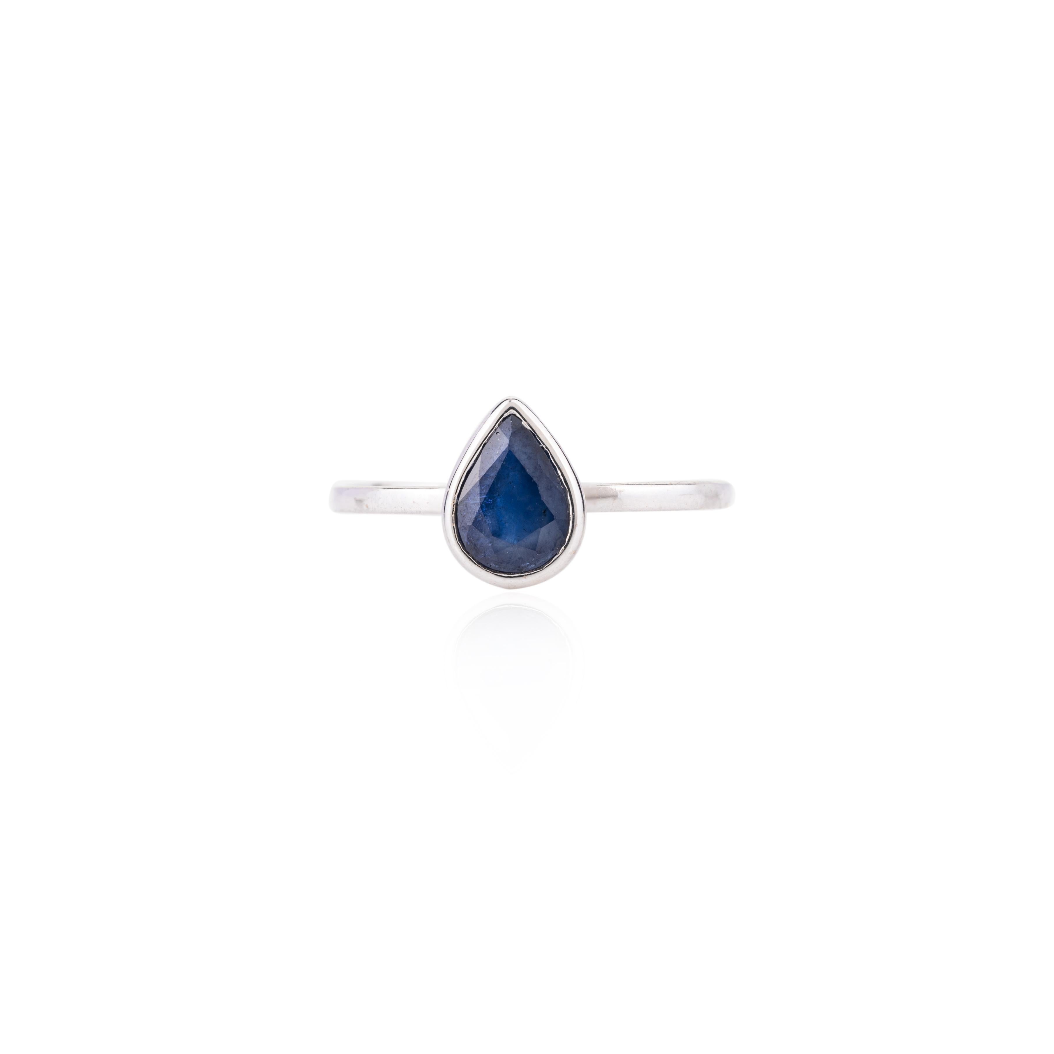 For Sale:  14k Solid White Gold Royal Blue Pear Cut Sapphire Ring for Her  3