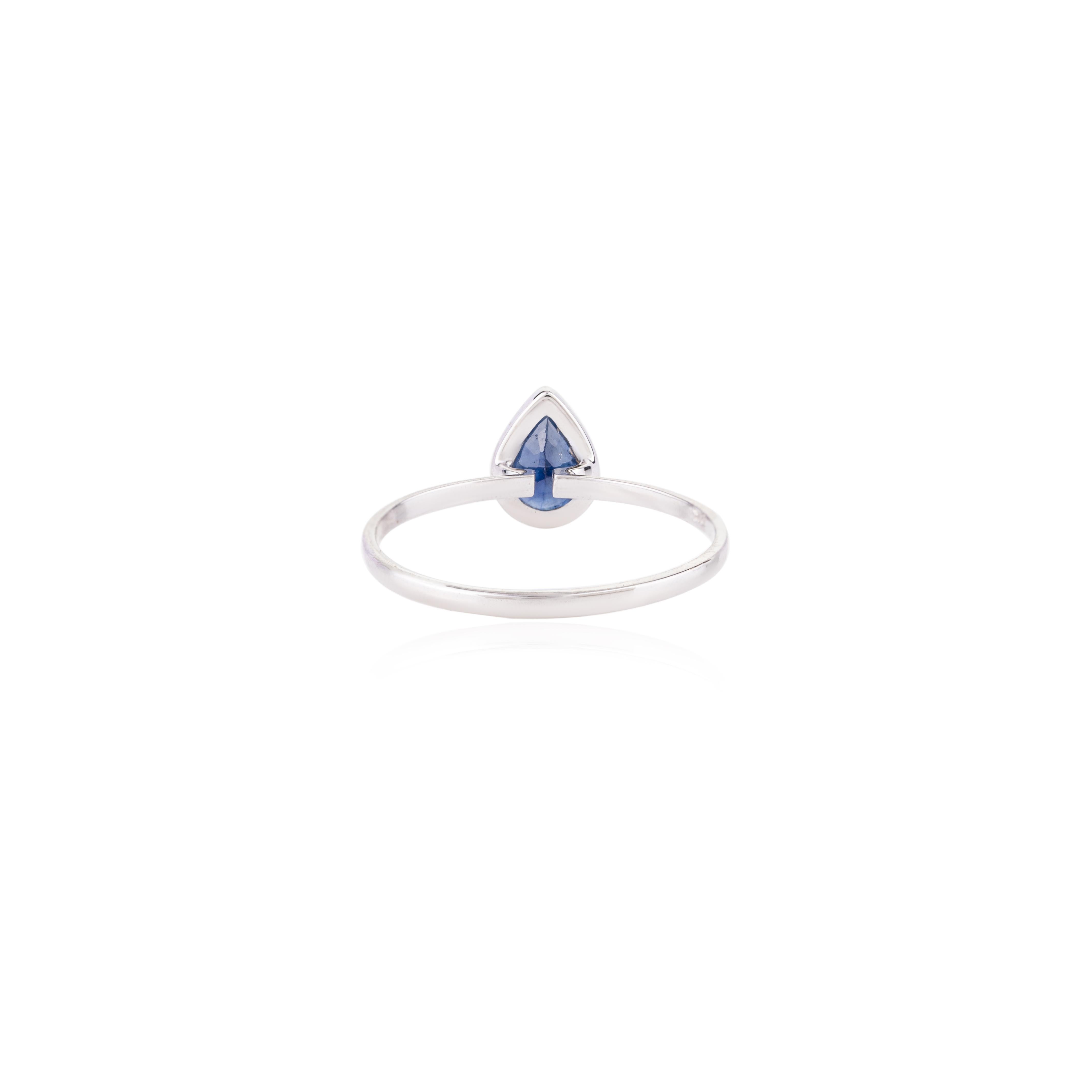 For Sale:  14k Solid White Gold Royal Blue Pear Cut Sapphire Ring for Her 7