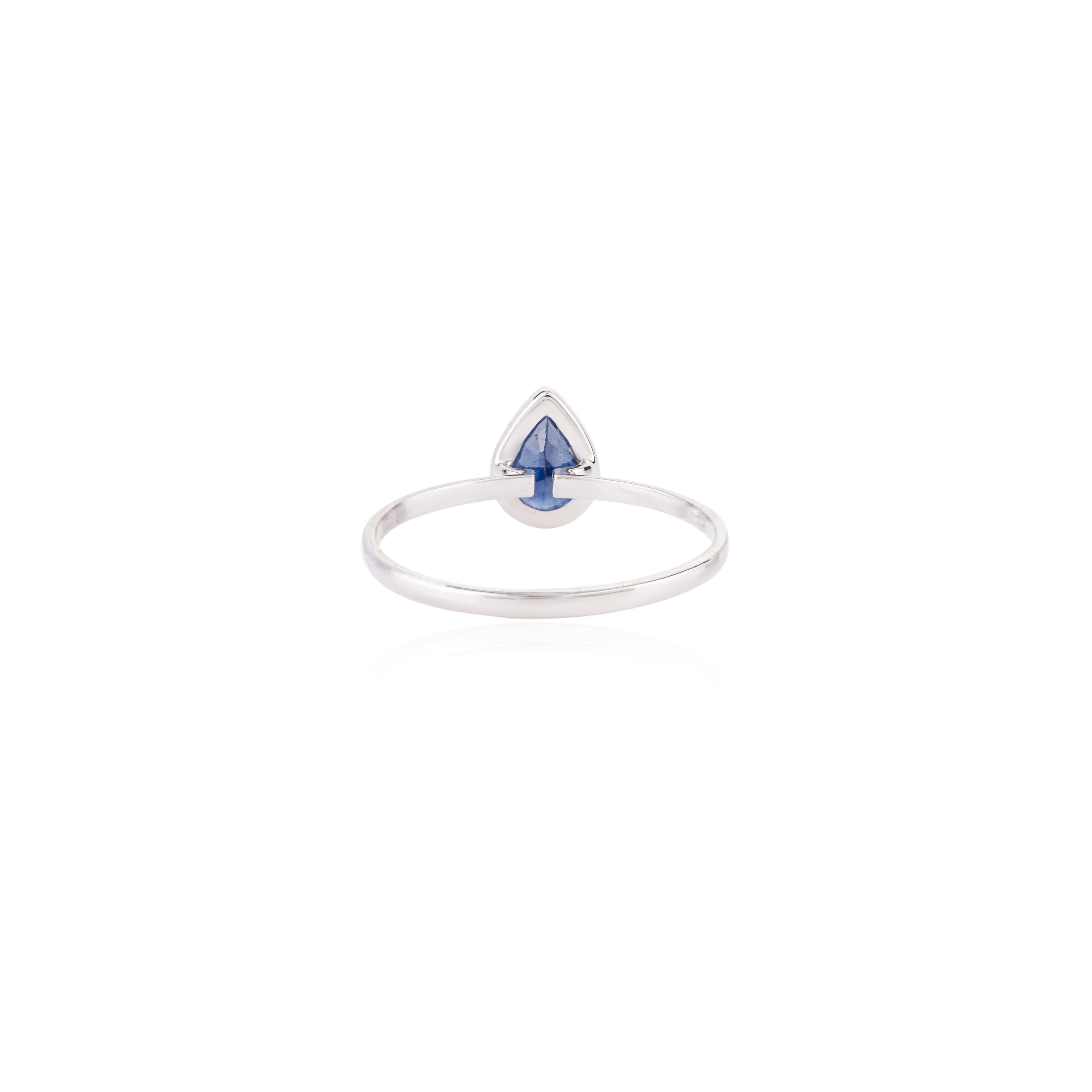 For Sale:  14k Solid White Gold Royal Blue Pear Cut Sapphire Ring for Her  7