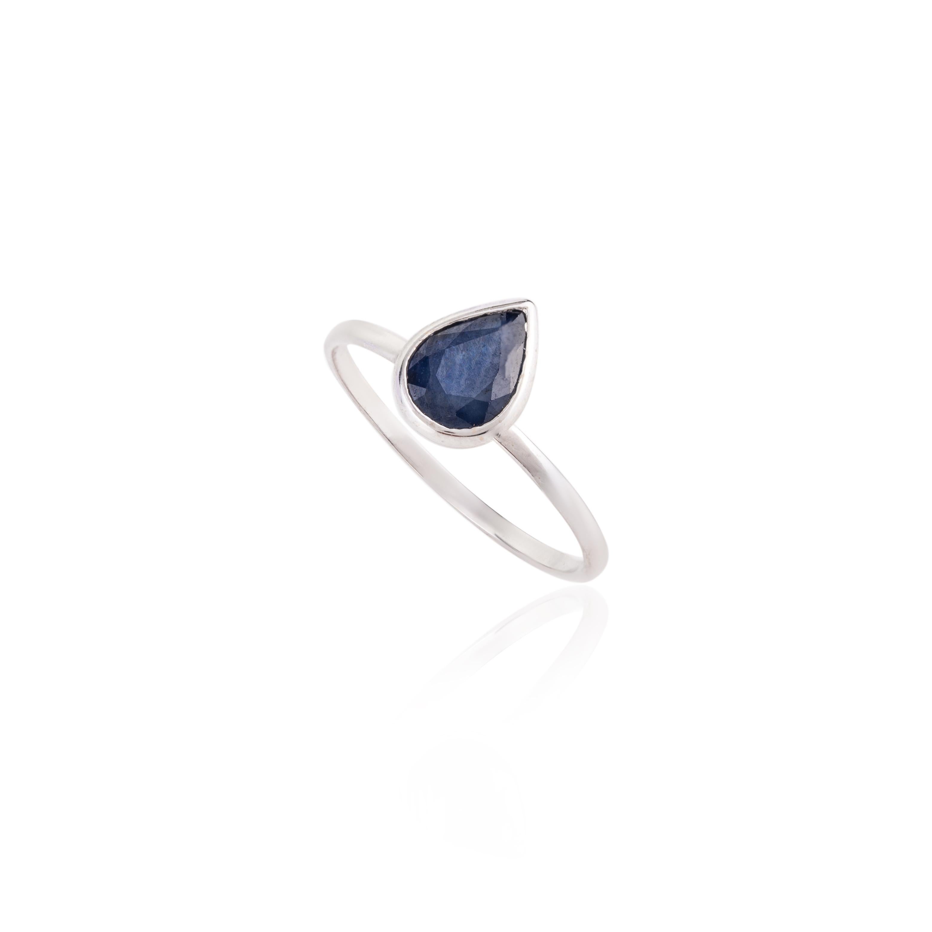 For Sale:  14k Solid White Gold Royal Blue Pear Cut Sapphire Ring for Her  8
