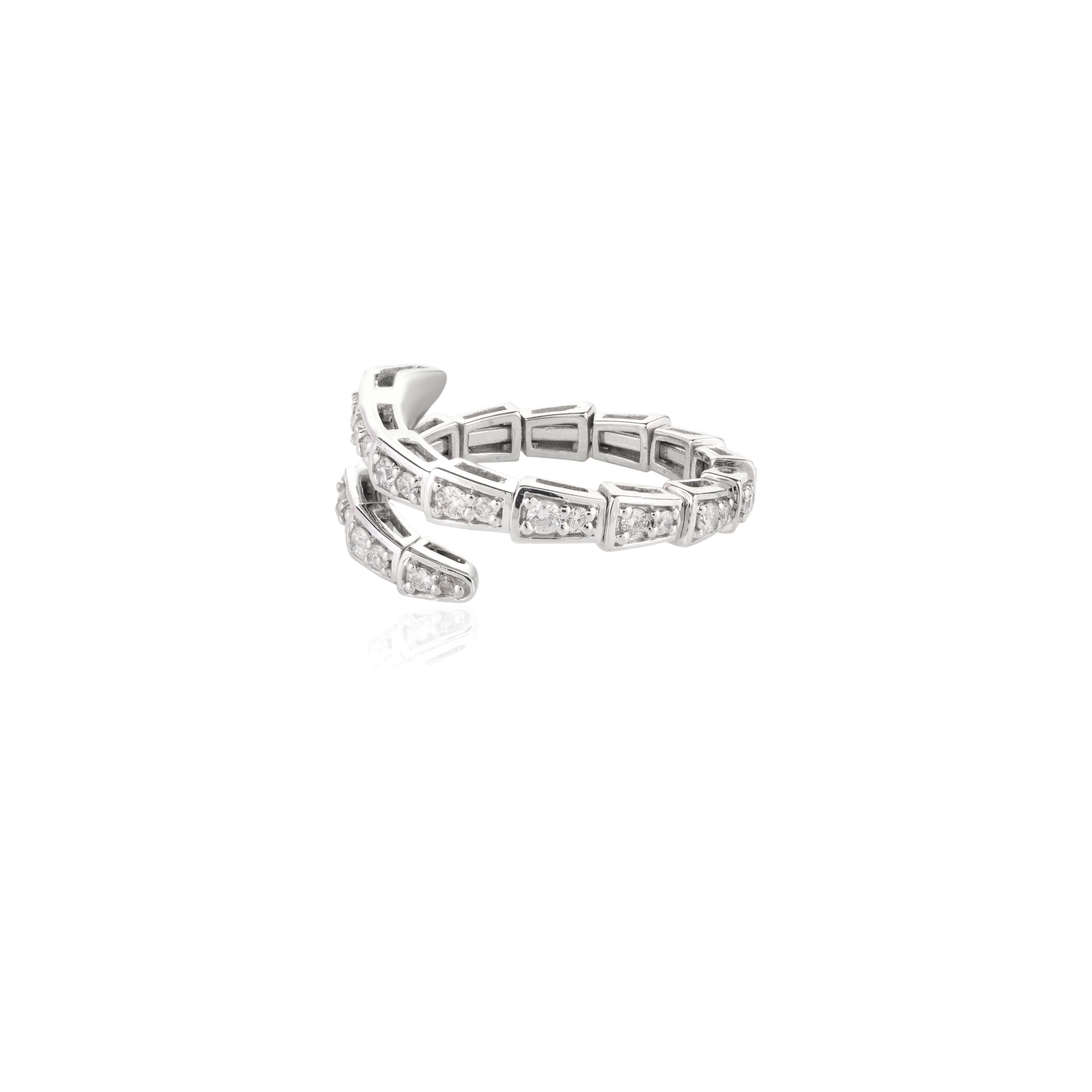 For Sale:  14k Solid White Gold Snake Single Coil Diamond Ring for Women, Animal Jewelry 2