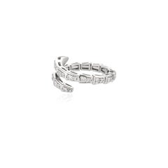 14k Solid White Gold Snake Single Coil Diamond Ring for Women, Animal Jewelry