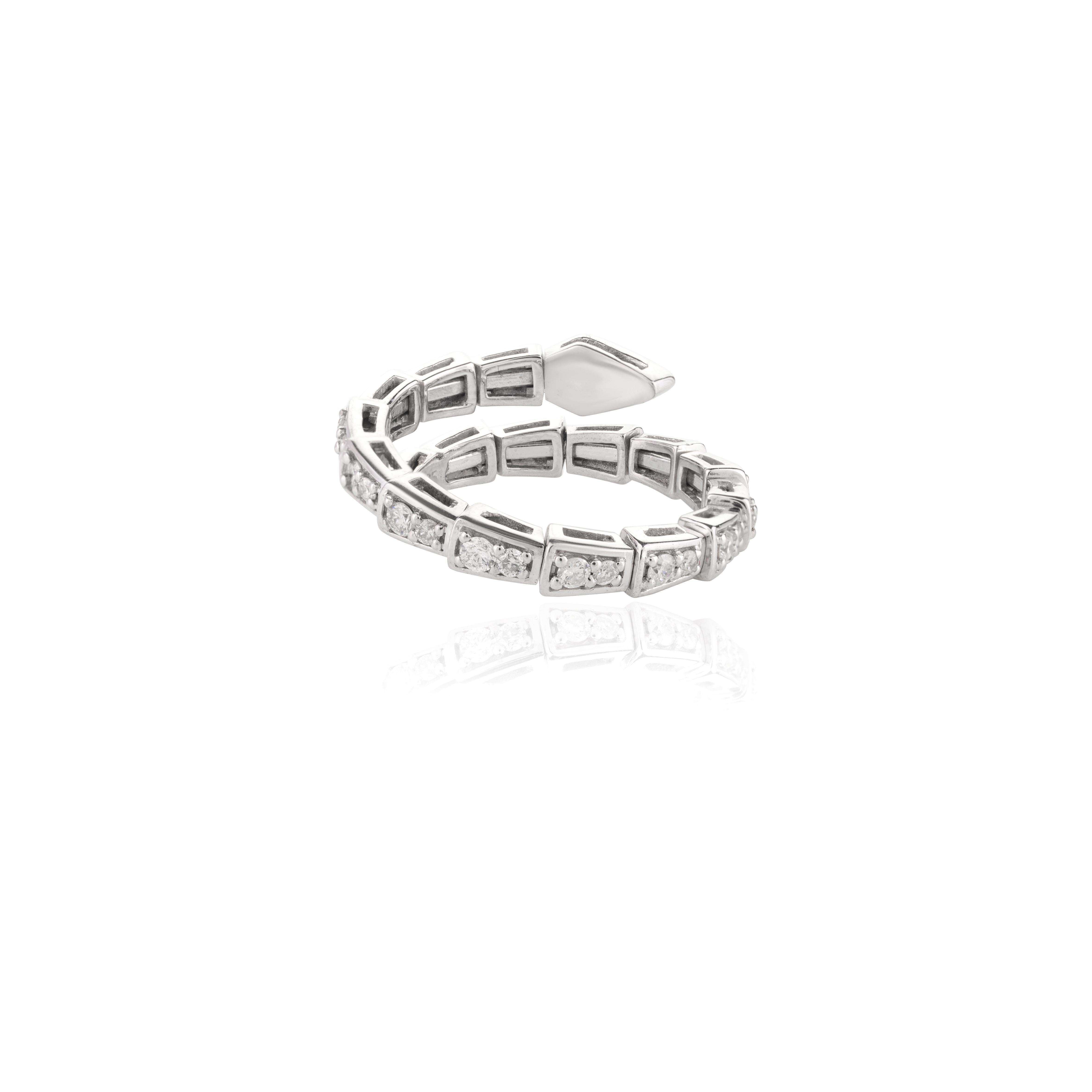 For Sale:  14k Solid White Gold Snake Single Coil Diamond Ring for Women, Animal Jewelry 4