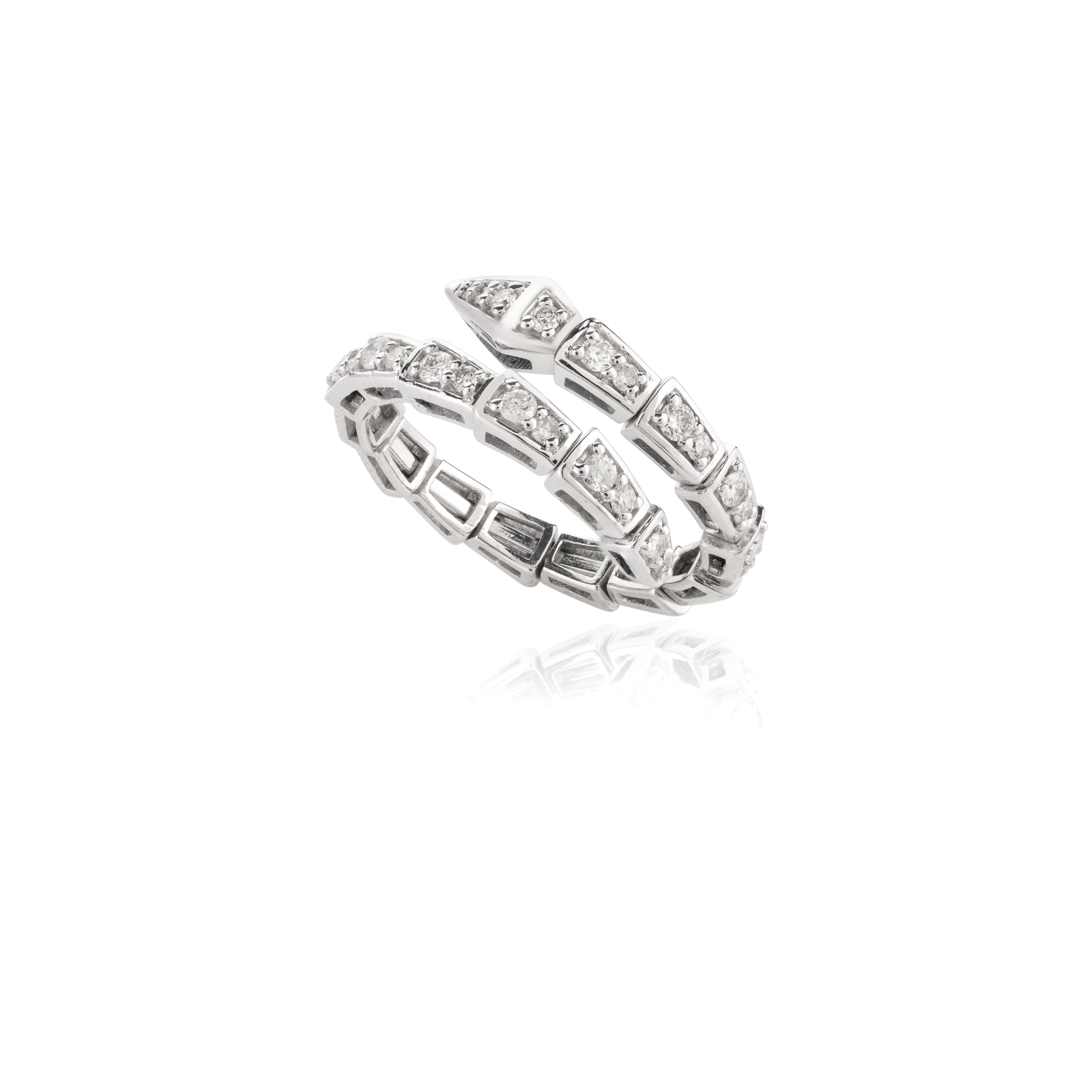 For Sale:  14k Solid White Gold Snake Single Coil Diamond Ring for Women, Animal Jewelry 6