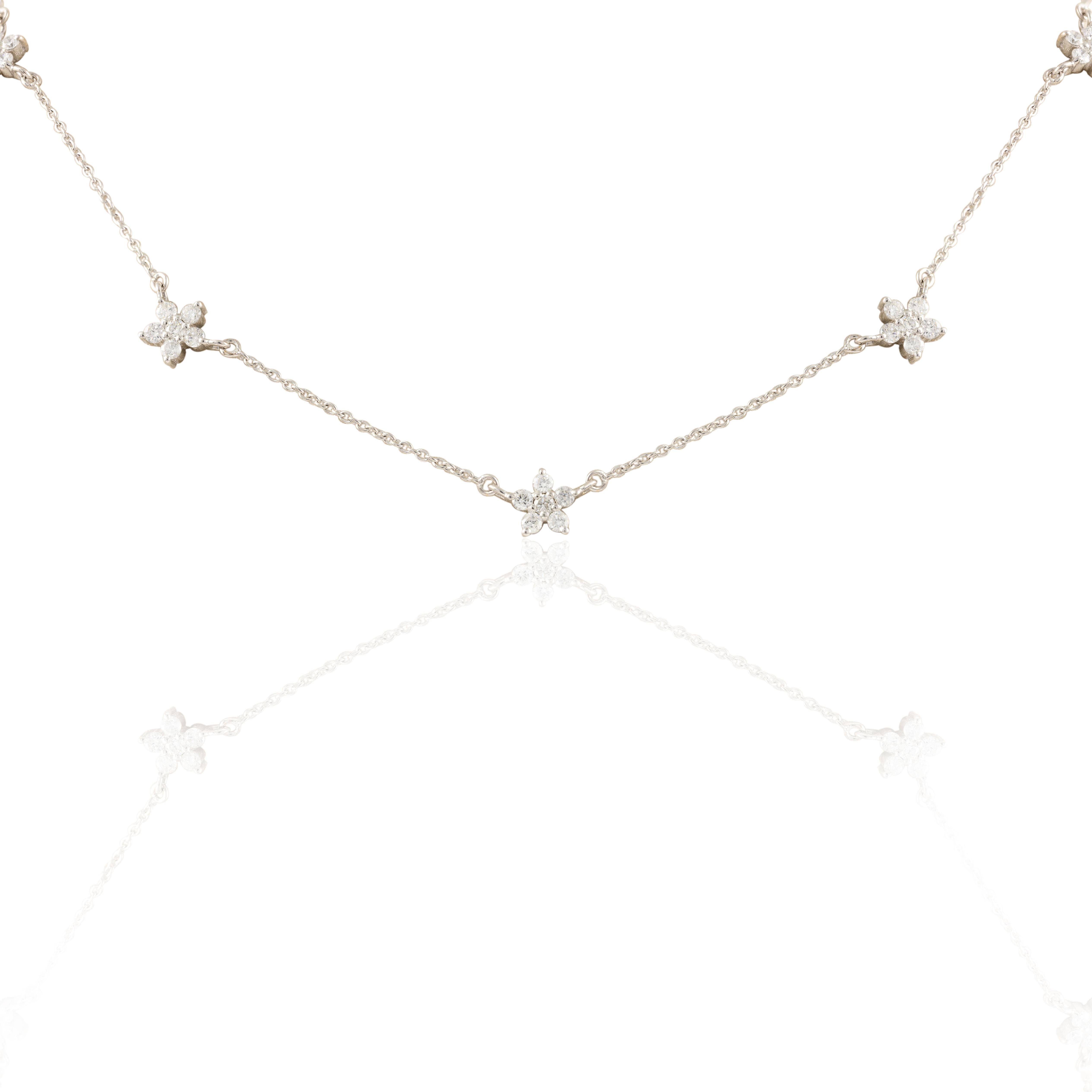 Star Diamond Chain Necklace in 14K Gold studded with round cut diamond. This stunning piece of jewelry instantly elevates a casual look or dressy outfit. 
April birthstone diamond brings love, fame, success and prosperity.
Designed with diamonds