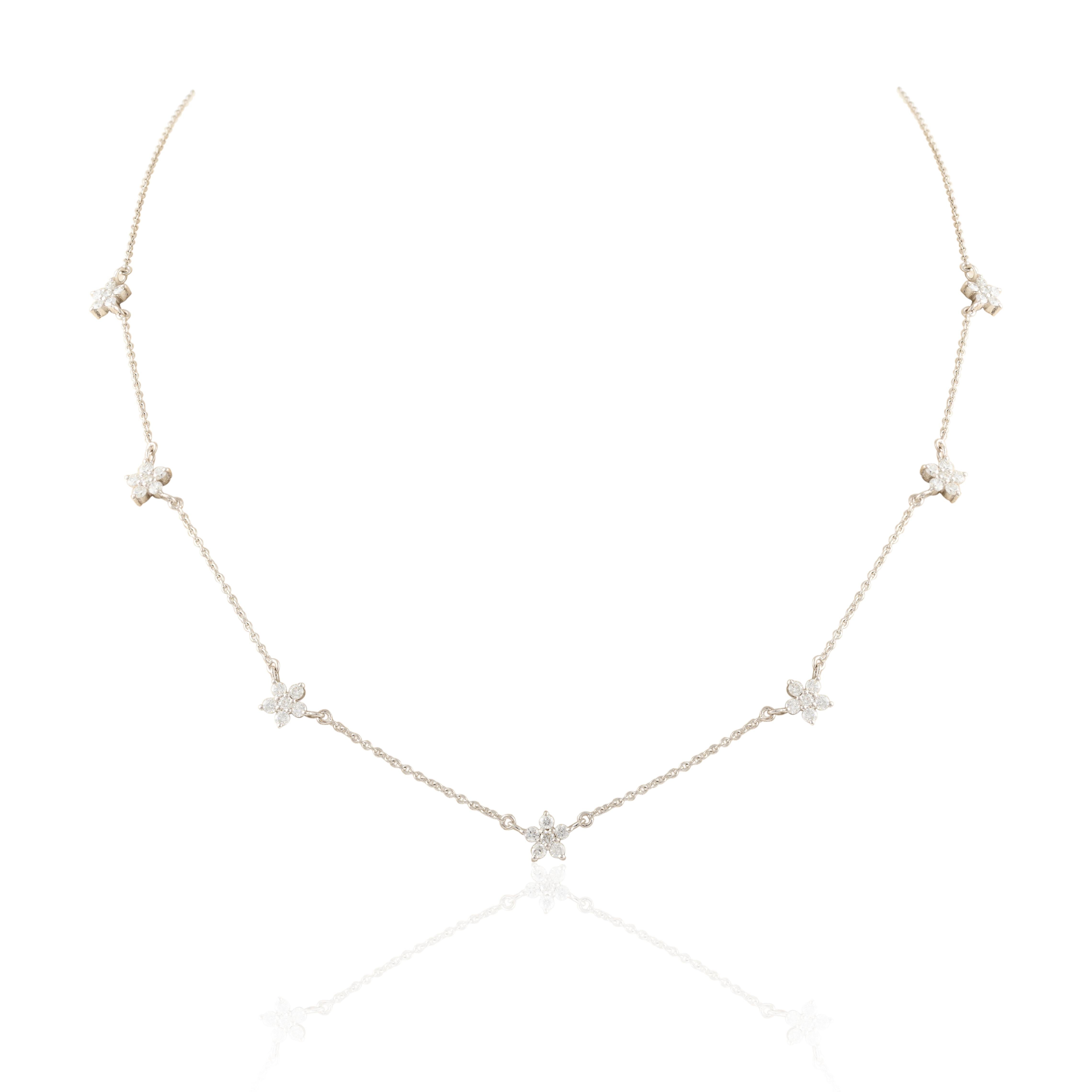 14k Solid White Gold Star Diamond Chain Necklace Gift For Her en vente 1