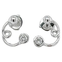 14k Solid White Gold Swirl Diamond Stud Earrings