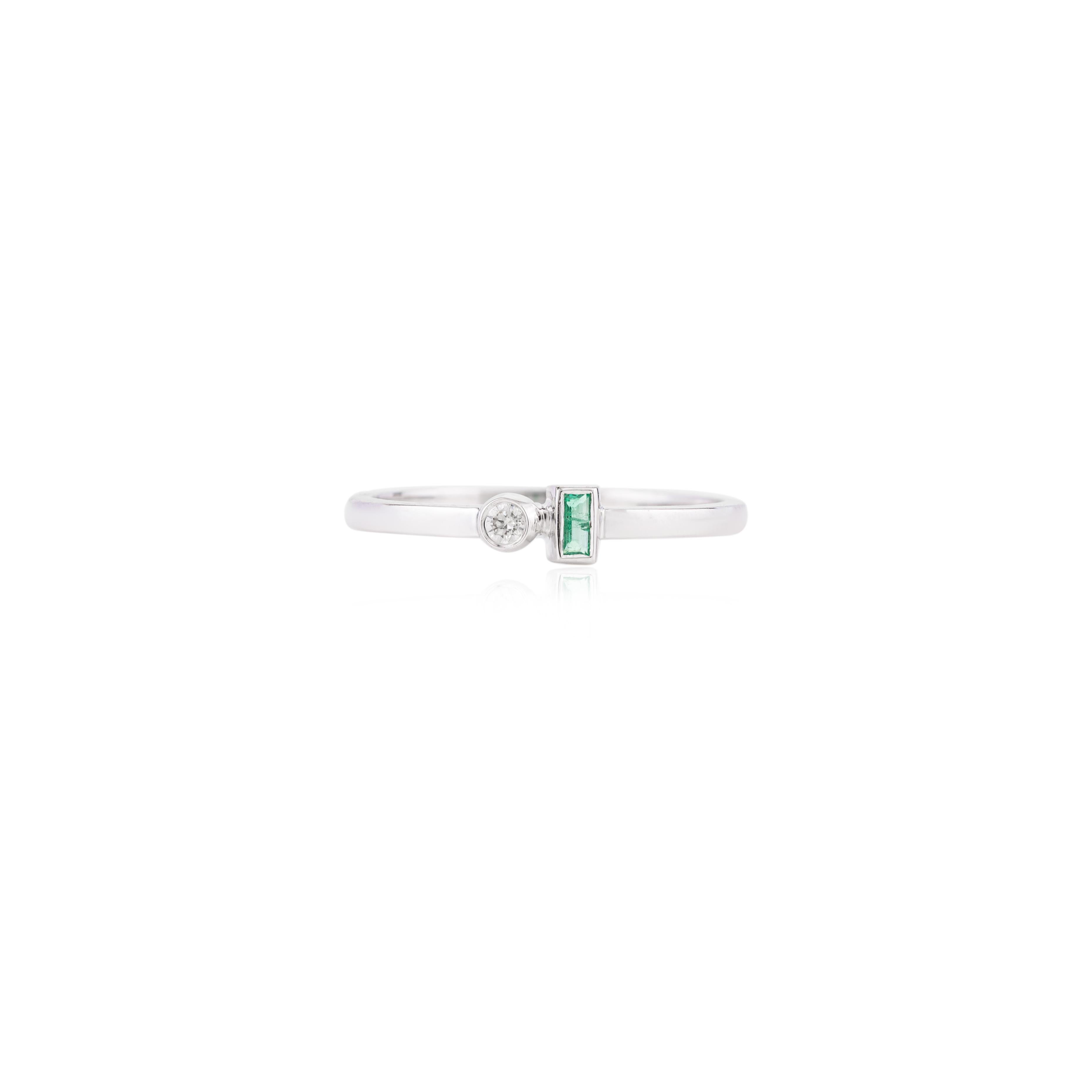 For Sale:  14k Solid White Gold Tiny Tow Stone Emerald and Diamond Ring Gift 3