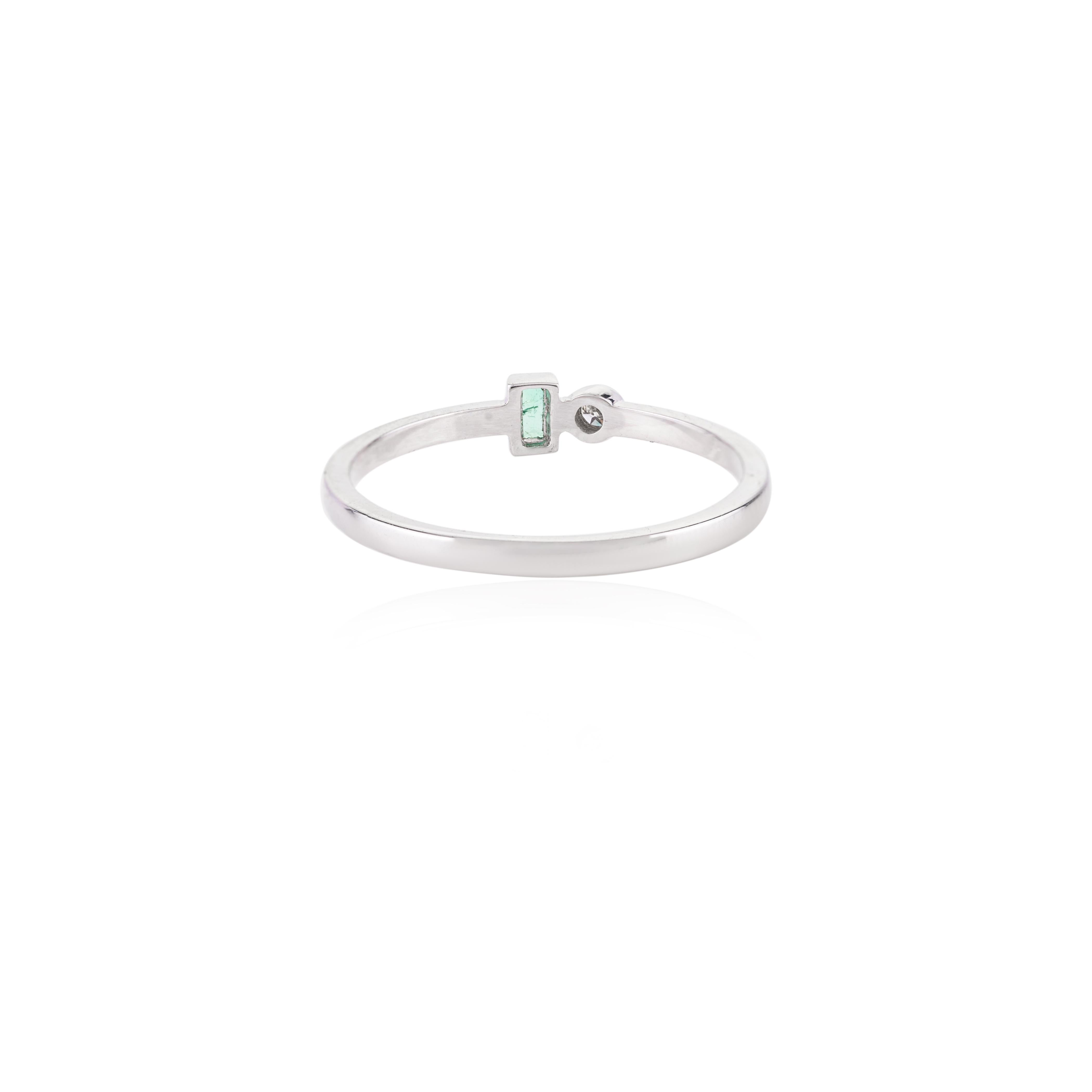 For Sale:  14k Solid White Gold Tiny Tow Stone Emerald and Diamond Ring Gift 7