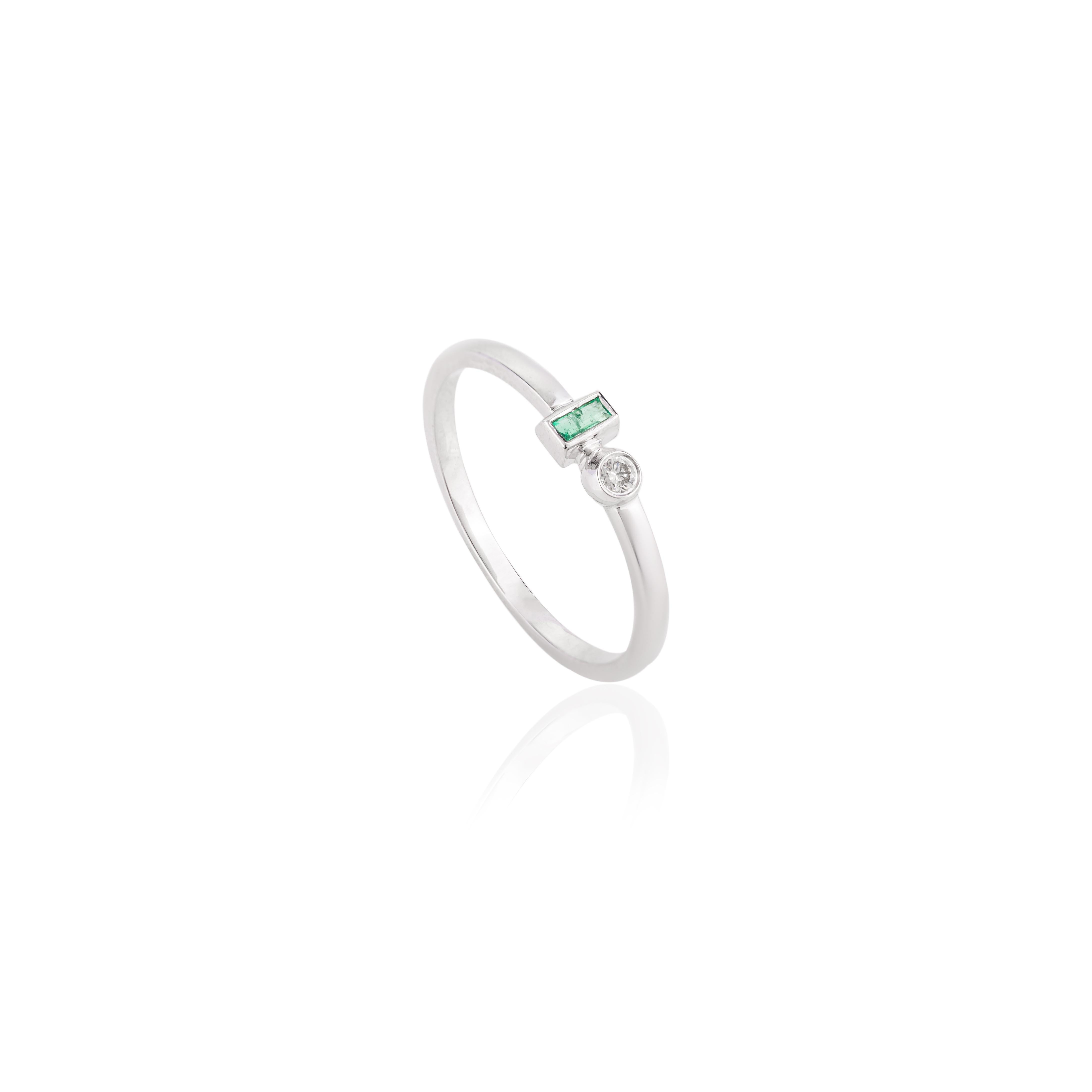 For Sale:  14k Solid White Gold Tiny Tow Stone Emerald and Diamond Ring Gift 8