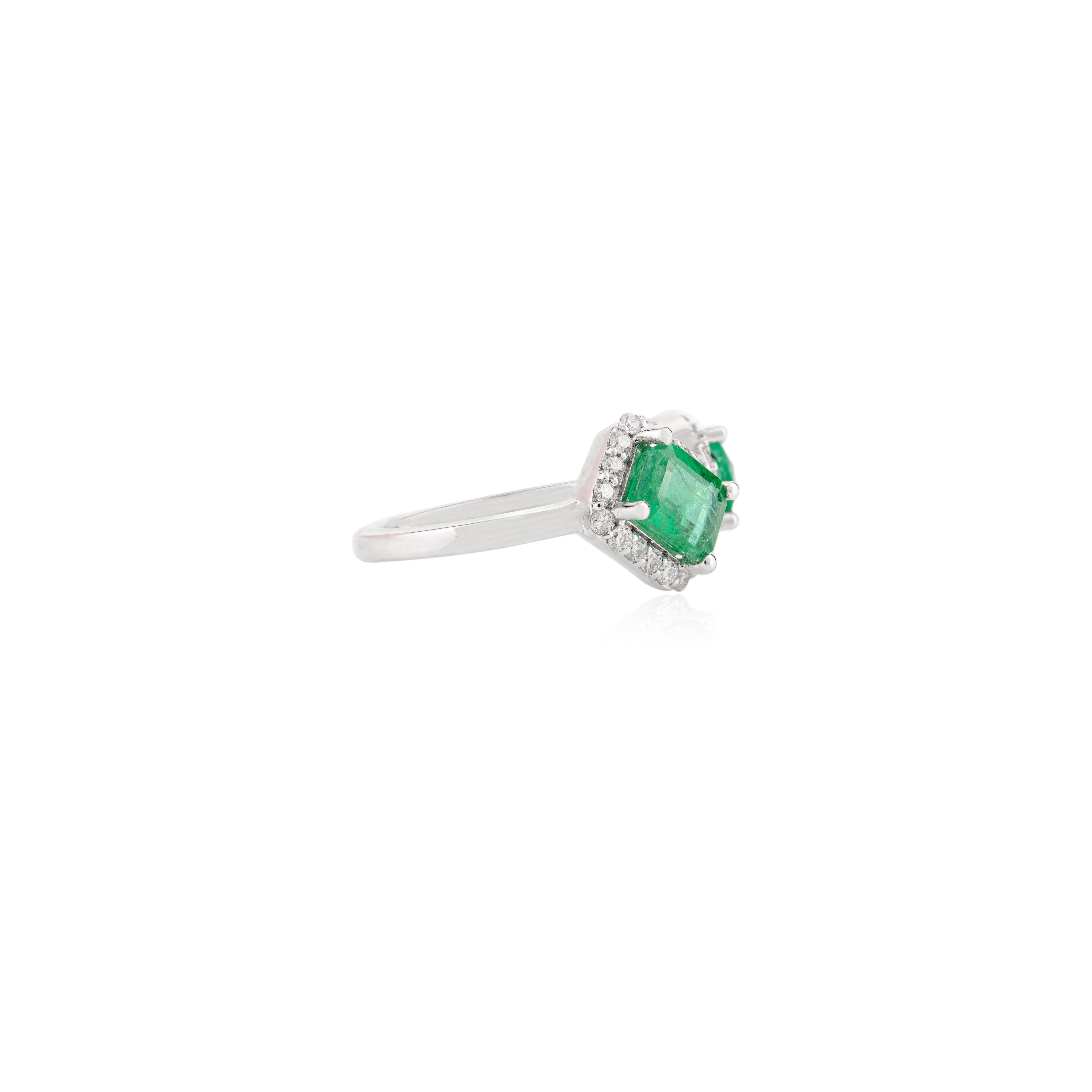 For Sale:  14k Solid White Gold Two Stone Emerald Diamond Engagement Ring in Gift for Her 7