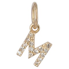 14K Solid Yellow Gold 0.11 Ct Diamond Pavé Block Letter M Initial Charm Pendant
