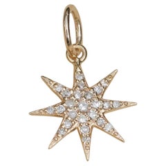 Ciondolo a stella a otto punte con pavé di diamanti in oro giallo massiccio 14K da 0,18 carati