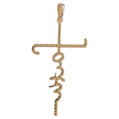 14K Solid Yellow Gold 0.47 Ct Diamond Pavé Forever Script Cross Pendant