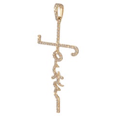 14K Solid Yellow Gold 0.47 Ct Diamond Pavé Forever Script Cross Pendant