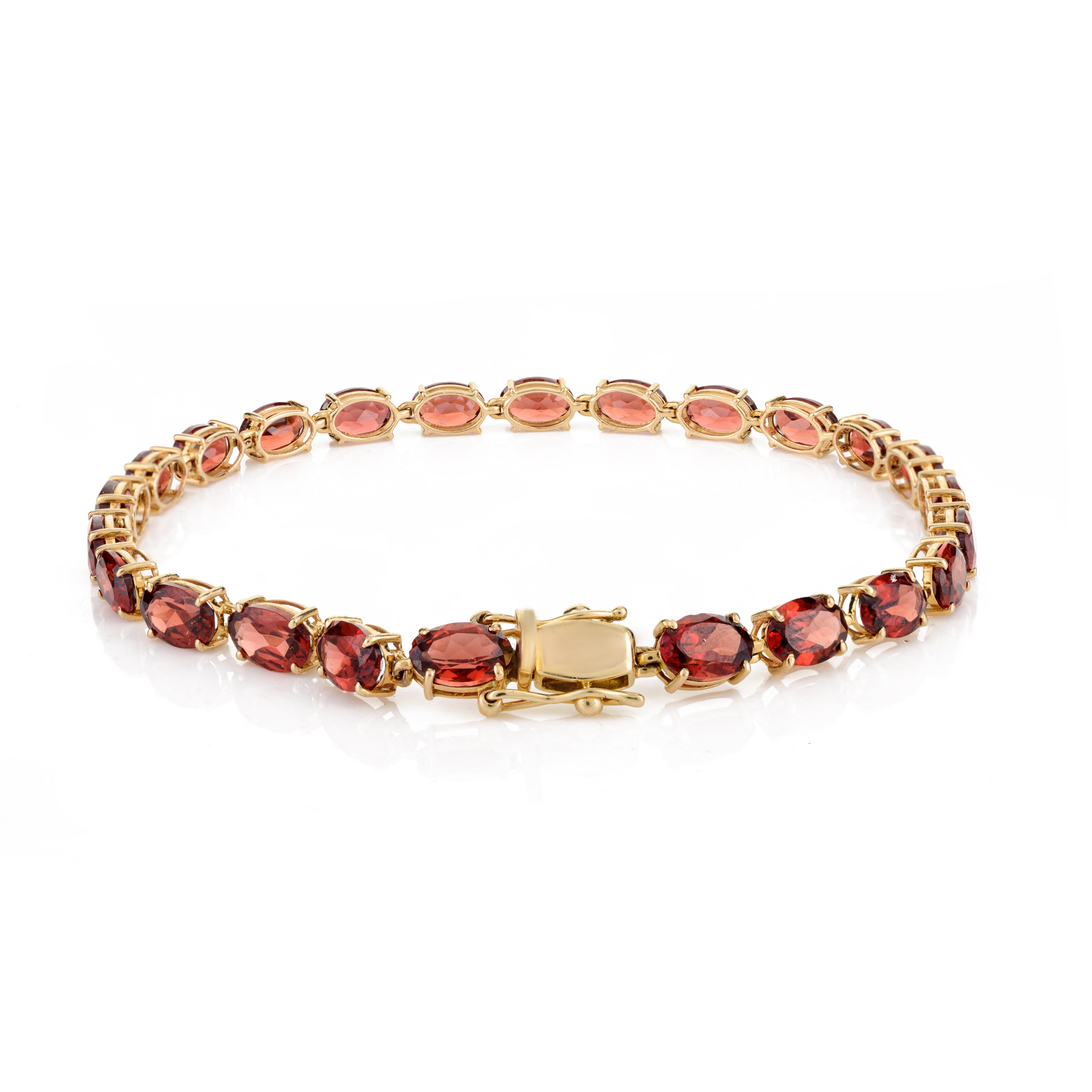 14k Solid Yellow Gold 13.26 Carats Garnet Tennis Bracelet Wedding Gift for Her In New Condition For Sale In Houston, TX