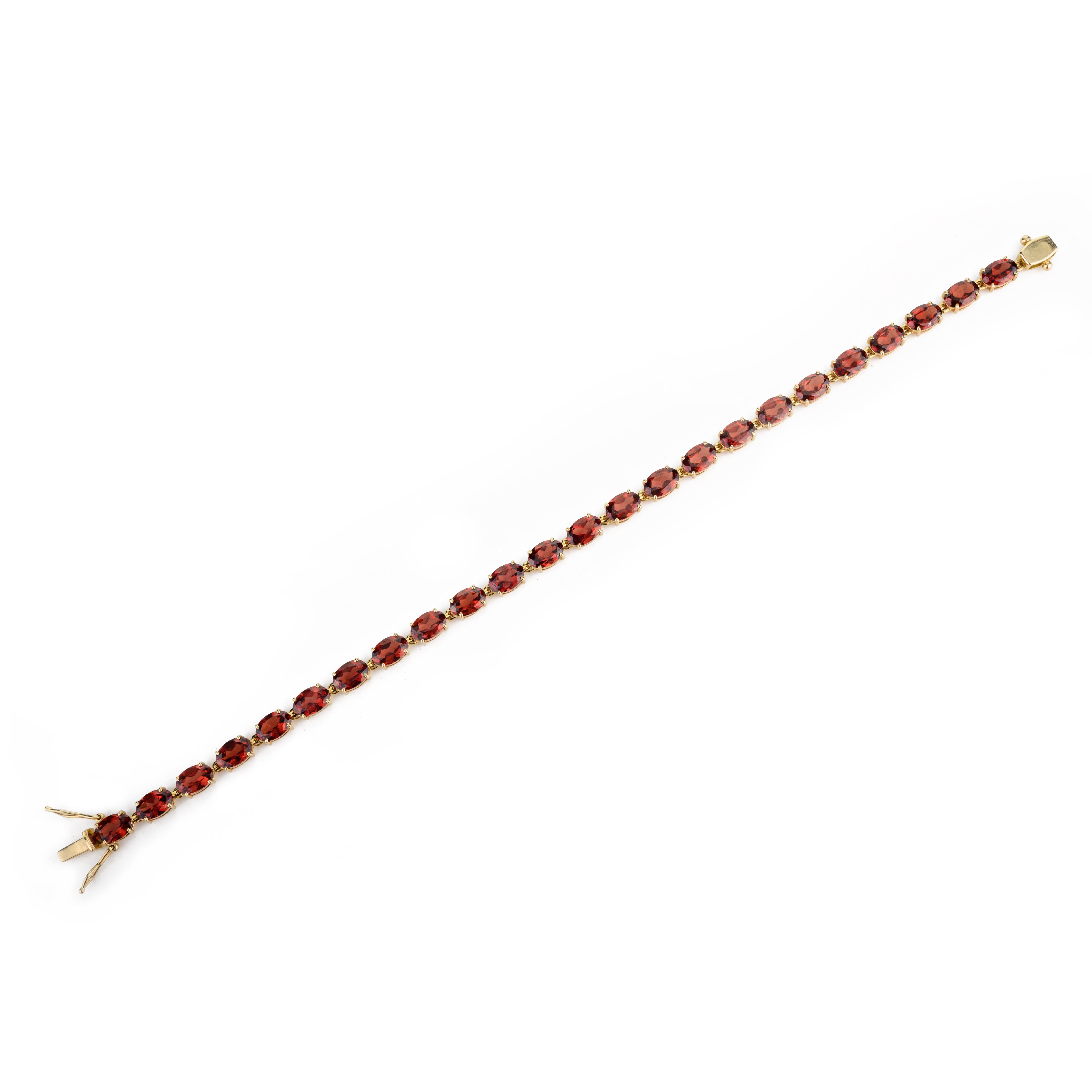 14k Solid Yellow Gold 13.26 Carats Garnet Tennis Bracelet Wedding Gift for Her For Sale 1