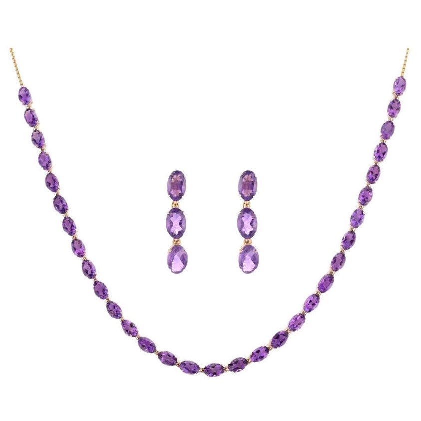 Conjunto de joyas de oro amarillo macizo de 14k con pendientes y collar de amatista de 15,15 ct en venta