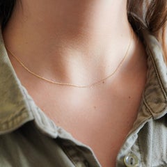 14k Solid Yellow Gold 1mm Ultrathin 15 Inch Cable Chain Choker Necklace