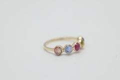 14K Solid Yellow Gold 2.03 Ct Multi Sapphire Half Eternity Stackable Band Ring