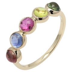 14K Solid Yellow Gold 2.03 Ct Multi Sapphire Half Eternity Stackable Band Ring