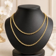 14k Solid Yellow Gold 30" Long Beveled 3.2mm Cable Link Chain Necklace