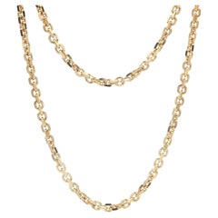 14k Solid Yellow Gold 30" Long Beveled 3.2mm Cable Link Chain Necklace
