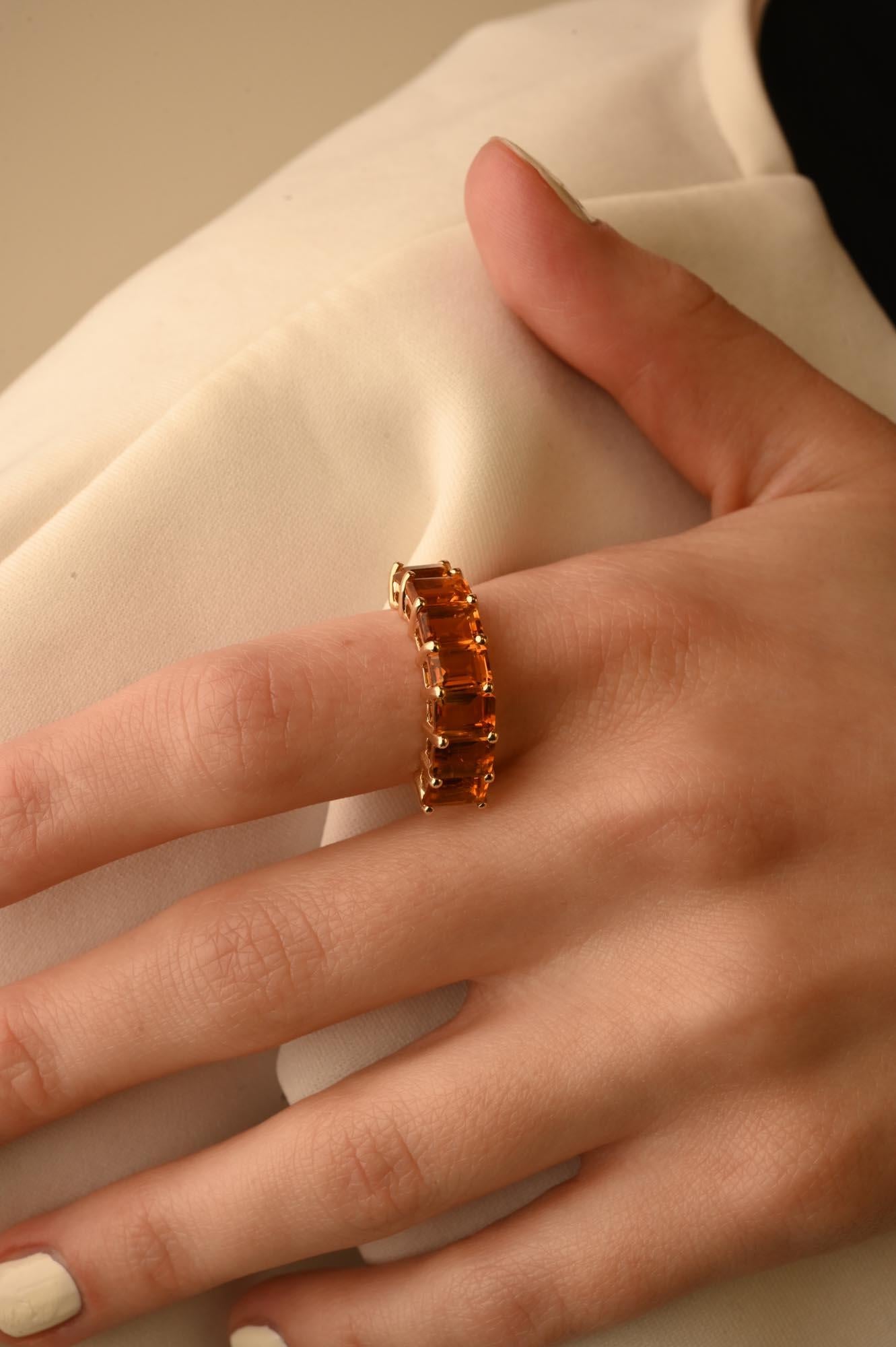 For Sale:  14K Solid Yellow Gold 3.83 Ct Citrine Gemstone Half Eternity Band Ring 11