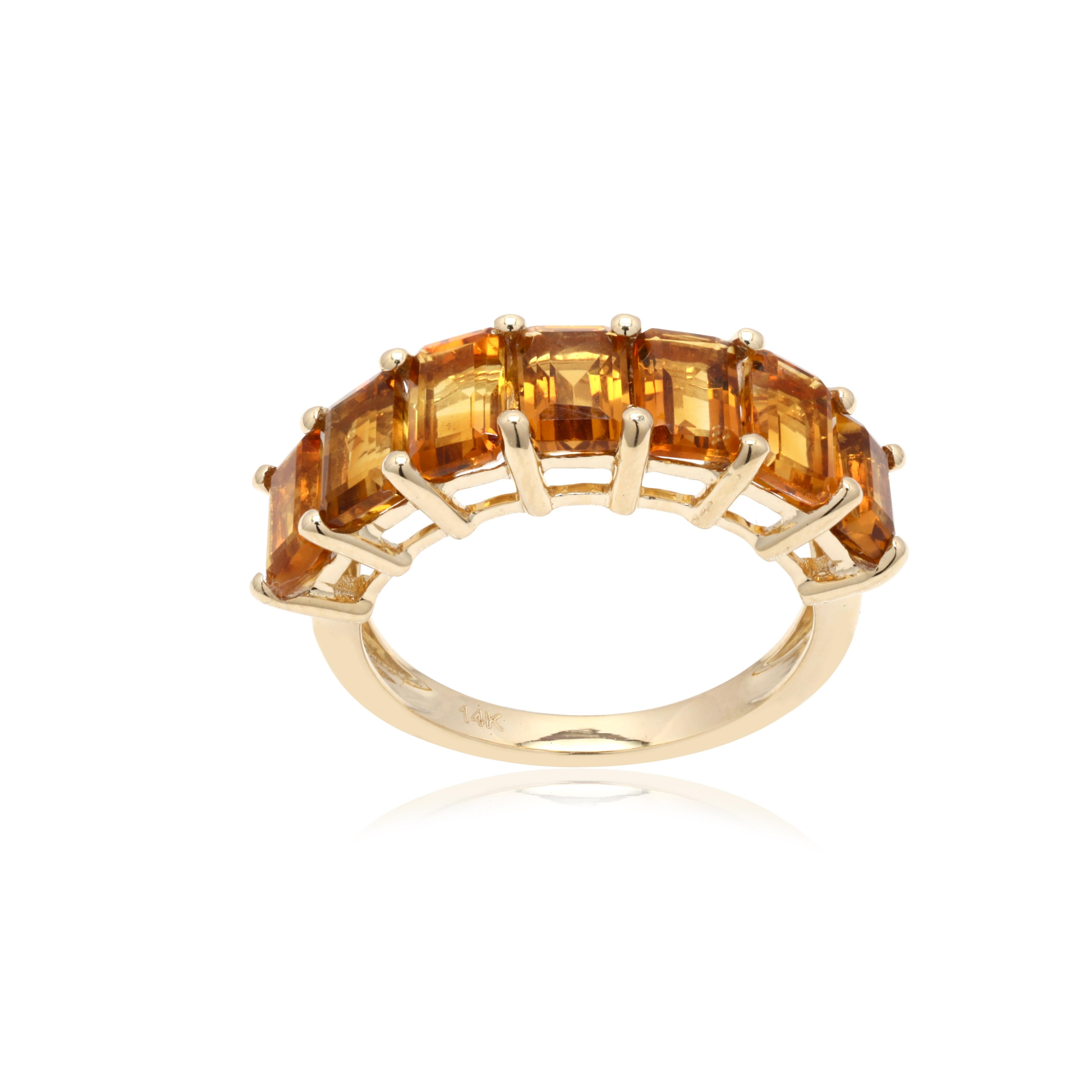 For Sale:  14K Solid Yellow Gold 3.83 Ct Citrine Gemstone Half Eternity Band Ring 2