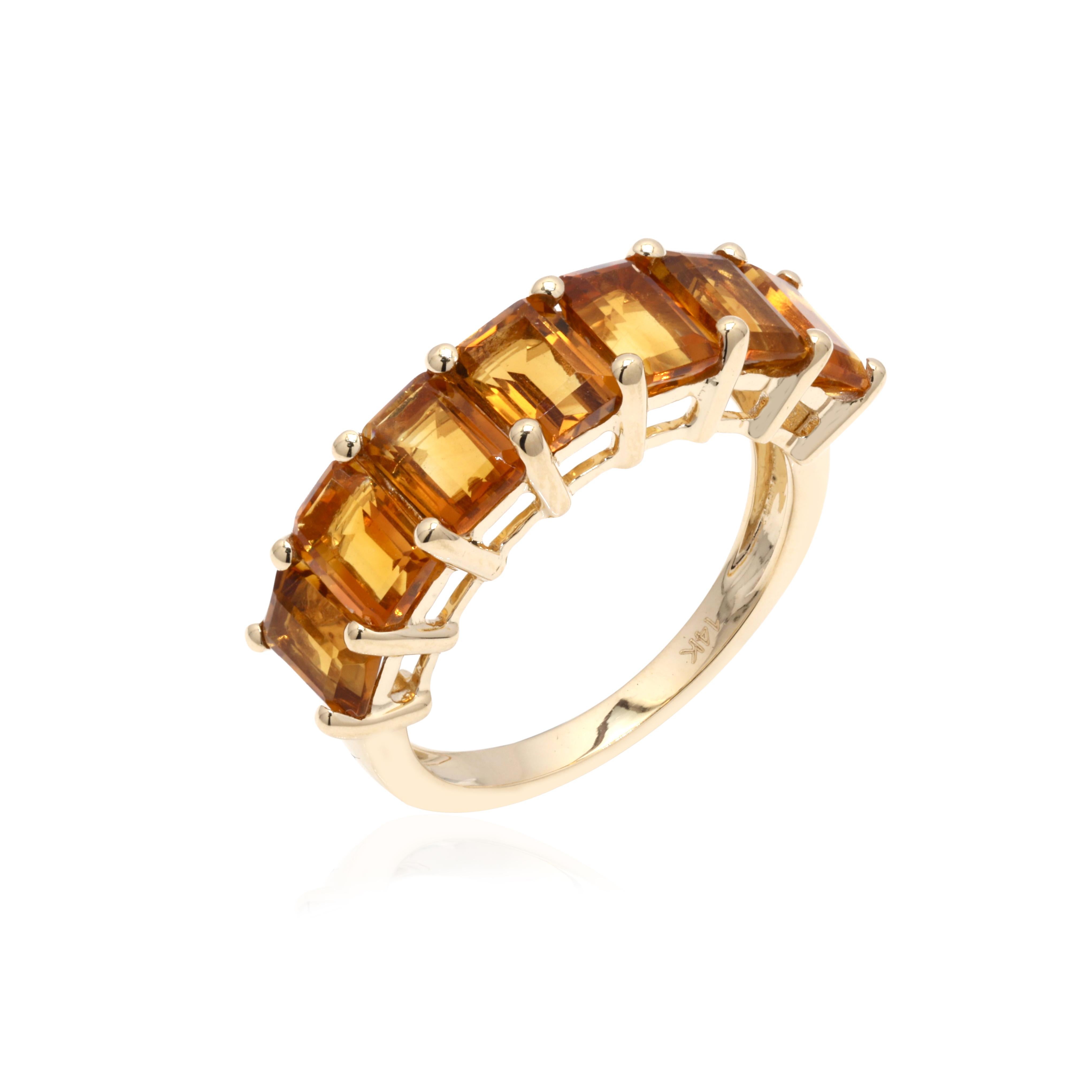 For Sale:  14K Solid Yellow Gold 3.83 Ct Citrine Gemstone Half Eternity Band Ring 6