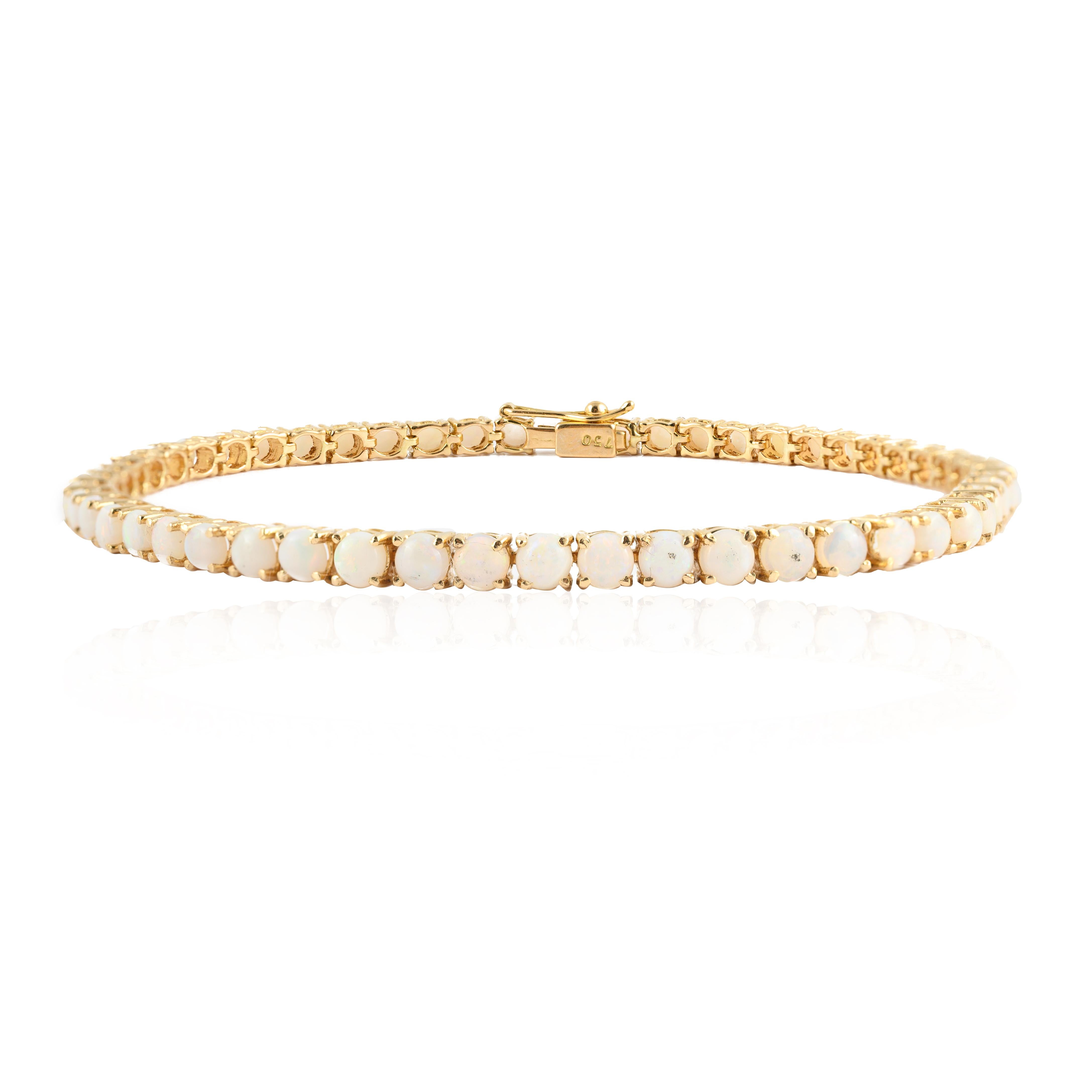 14k Solid Yellow Gold 4.1 Carat Opal Tennis Bracelet For Sale 1