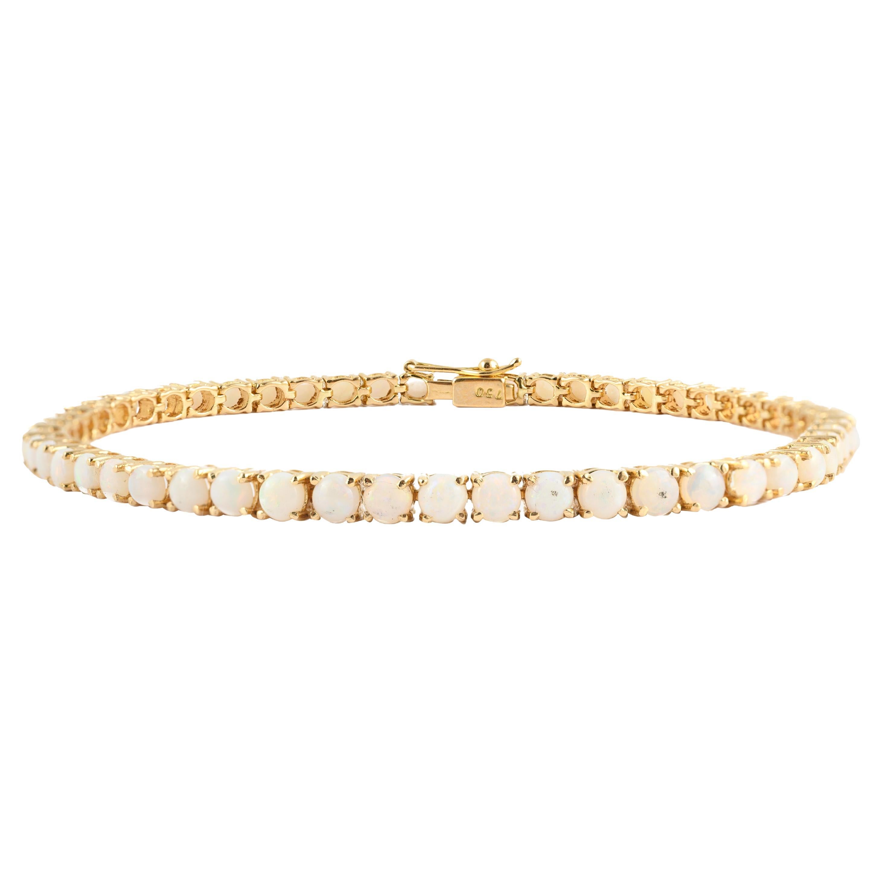 Bracelet tennis en or jaune massif 14 carats avec opale de 4,1 carats