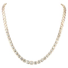 14K Solid Yellow Gold 6.86 CT Natural Asscher Diamond Bezel Tennis Necklace