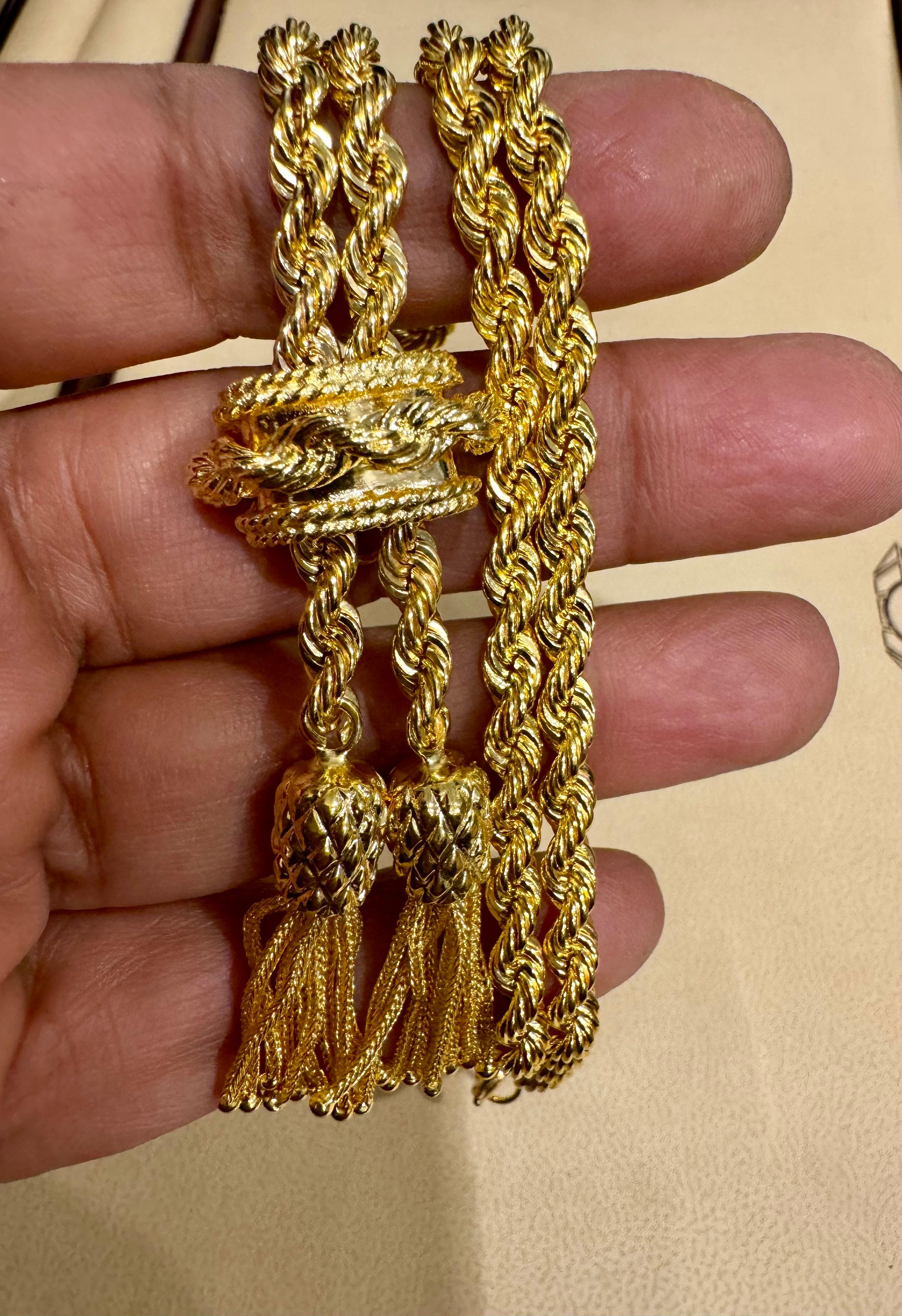 Collana a Y in oro giallo massiccio 14k, regolabile, con cordoncino e fermaglio, 53G in vendita 6