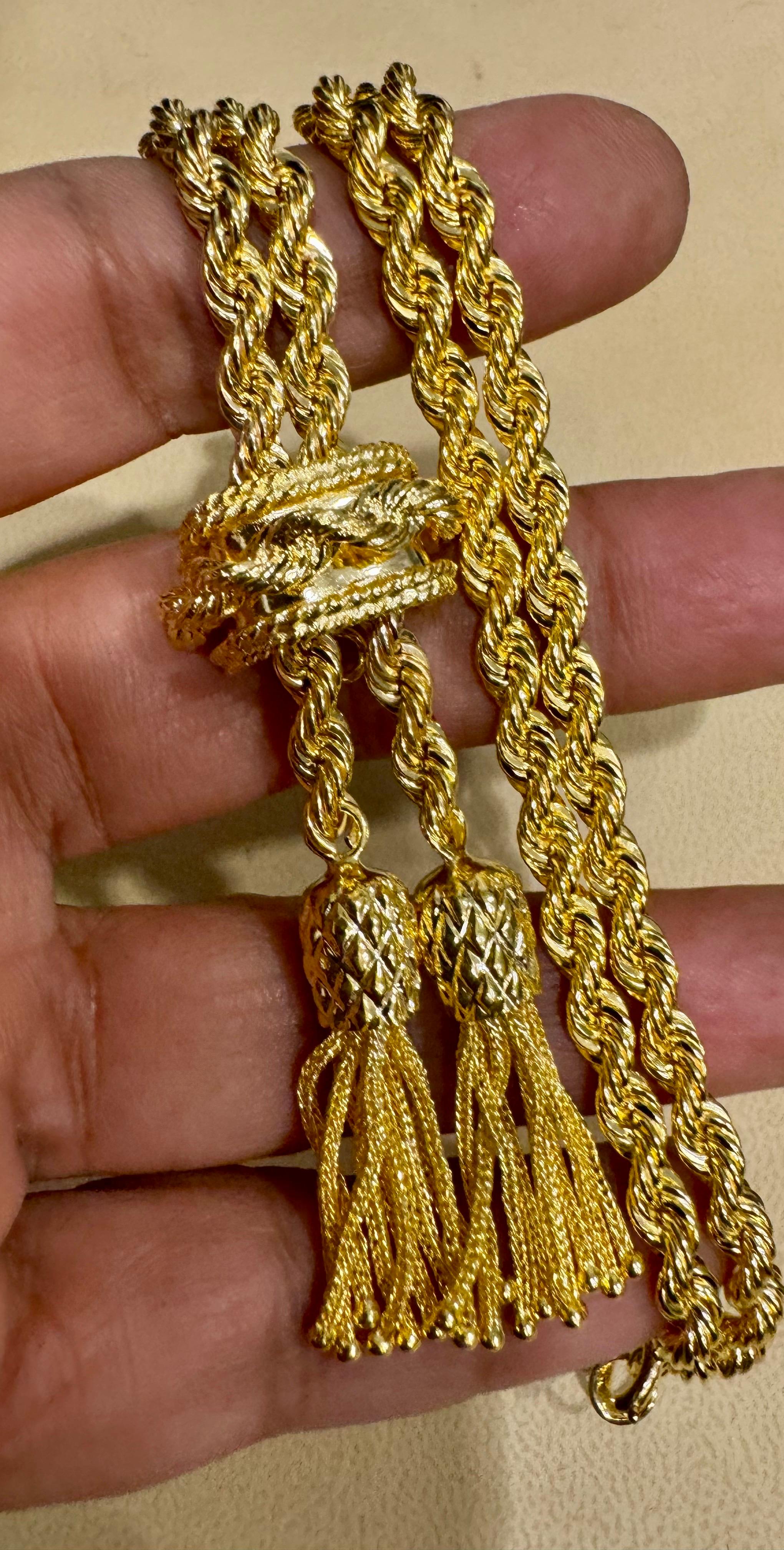 Collana a Y in oro giallo massiccio 14k, regolabile, con cordoncino e fermaglio, 53G in vendita 7