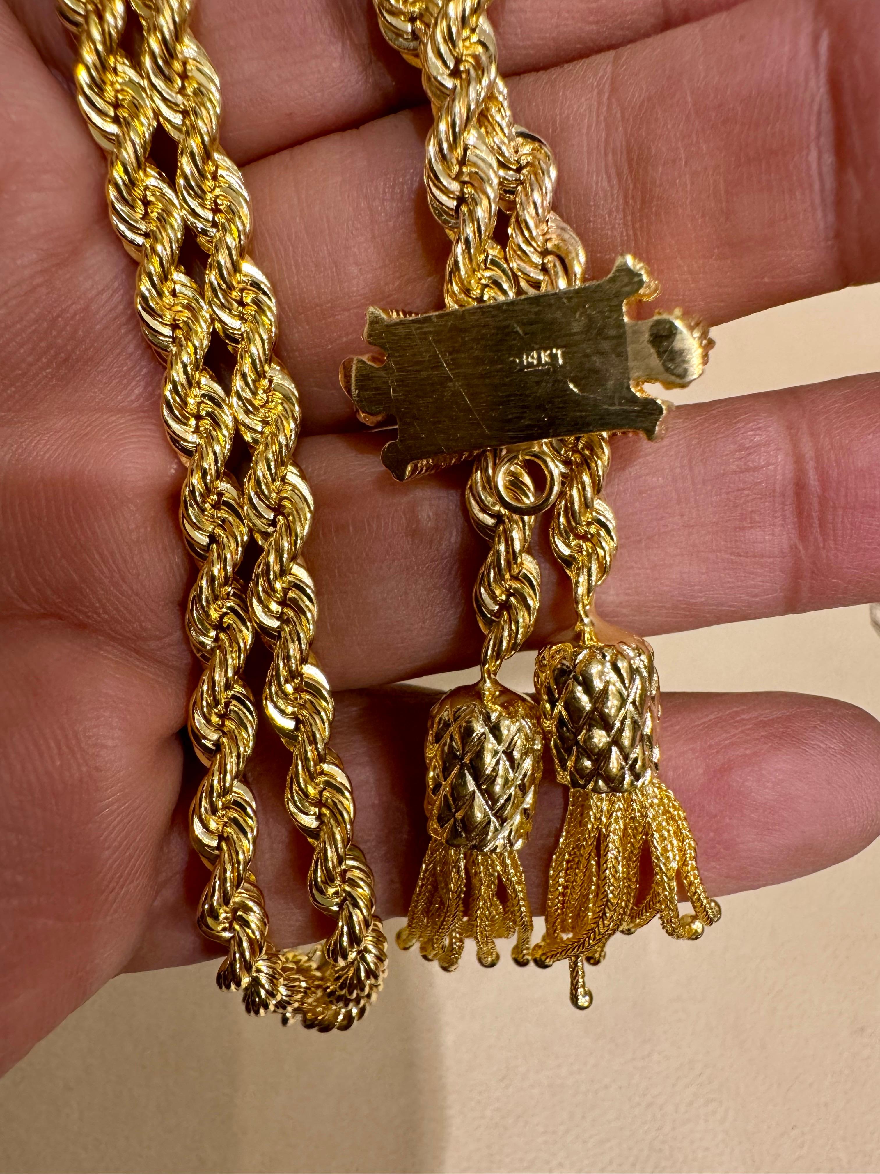 Collana a Y in oro giallo massiccio 14k, regolabile, con cordoncino e fermaglio, 53G in vendita 8