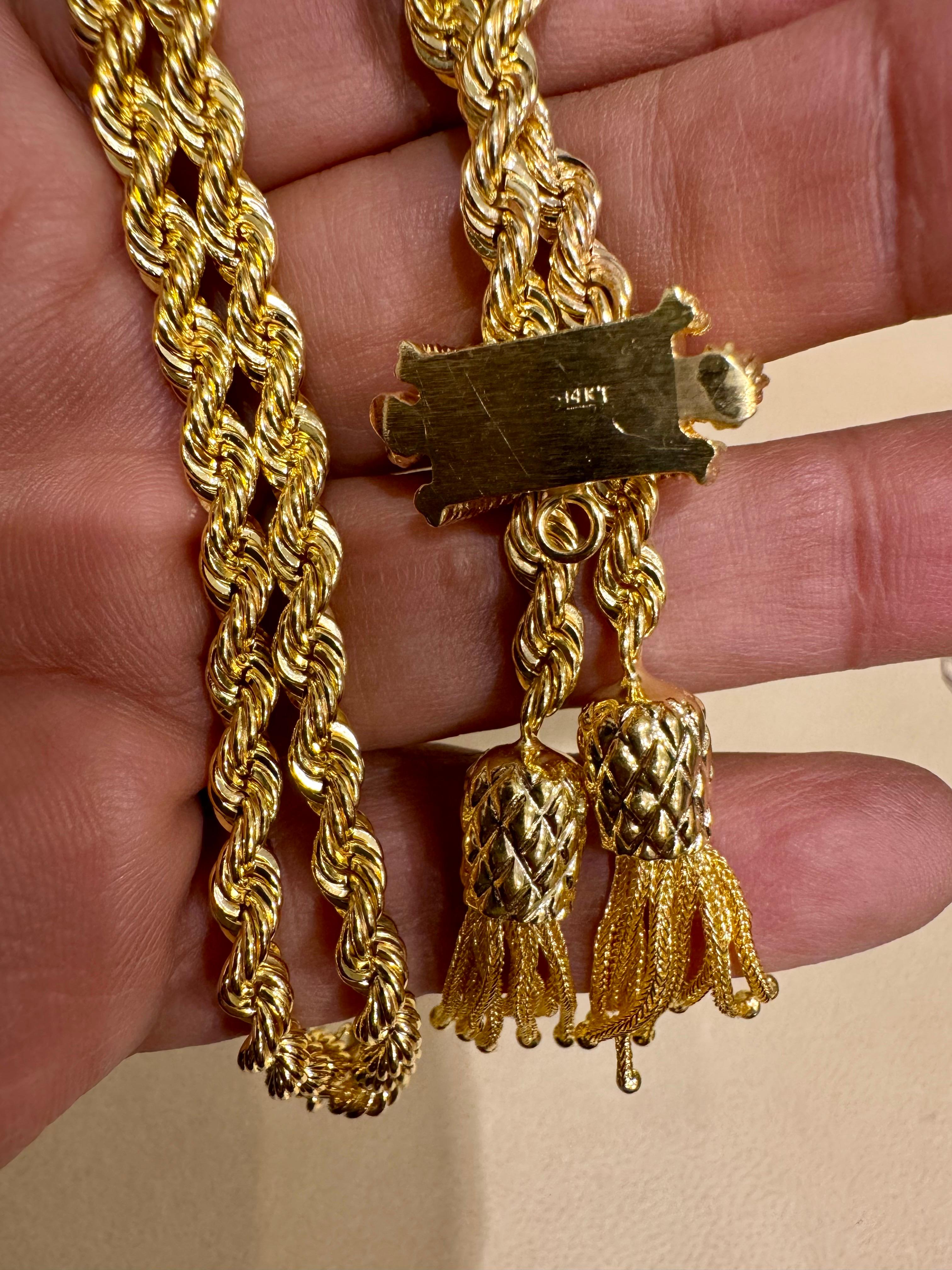 Collana a Y in oro giallo massiccio 14k, regolabile, con cordoncino e fermaglio, 53G in vendita 10
