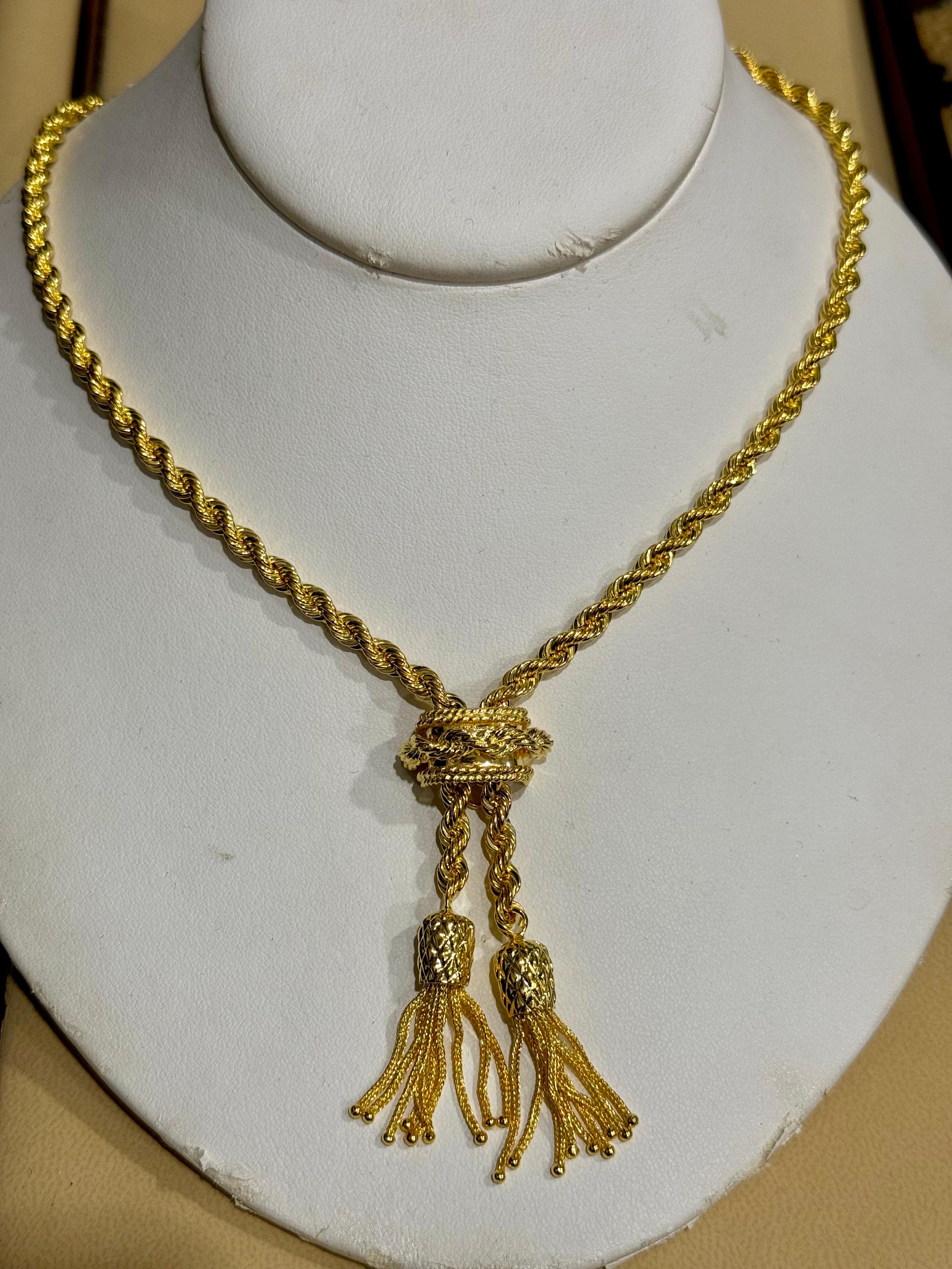 Collana a Y in oro giallo massiccio 14k, regolabile, con cordoncino e fermaglio, 53G in vendita 11
