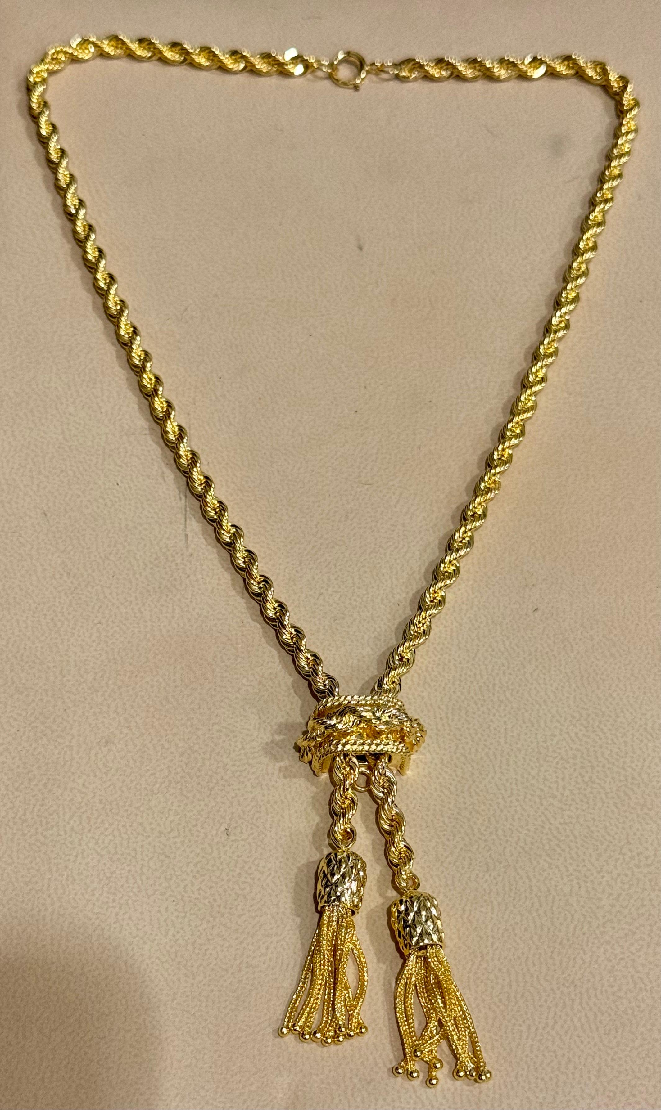 Collana a Y in oro giallo massiccio 14k, regolabile, con cordoncino e fermaglio, 53G in vendita 13
