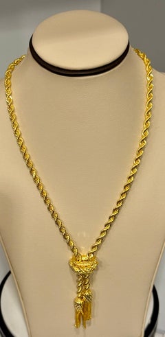 14k Solid Yellow Gold Adjustable Rope Lariat Slider Stopper Chain Y Necklace 53G