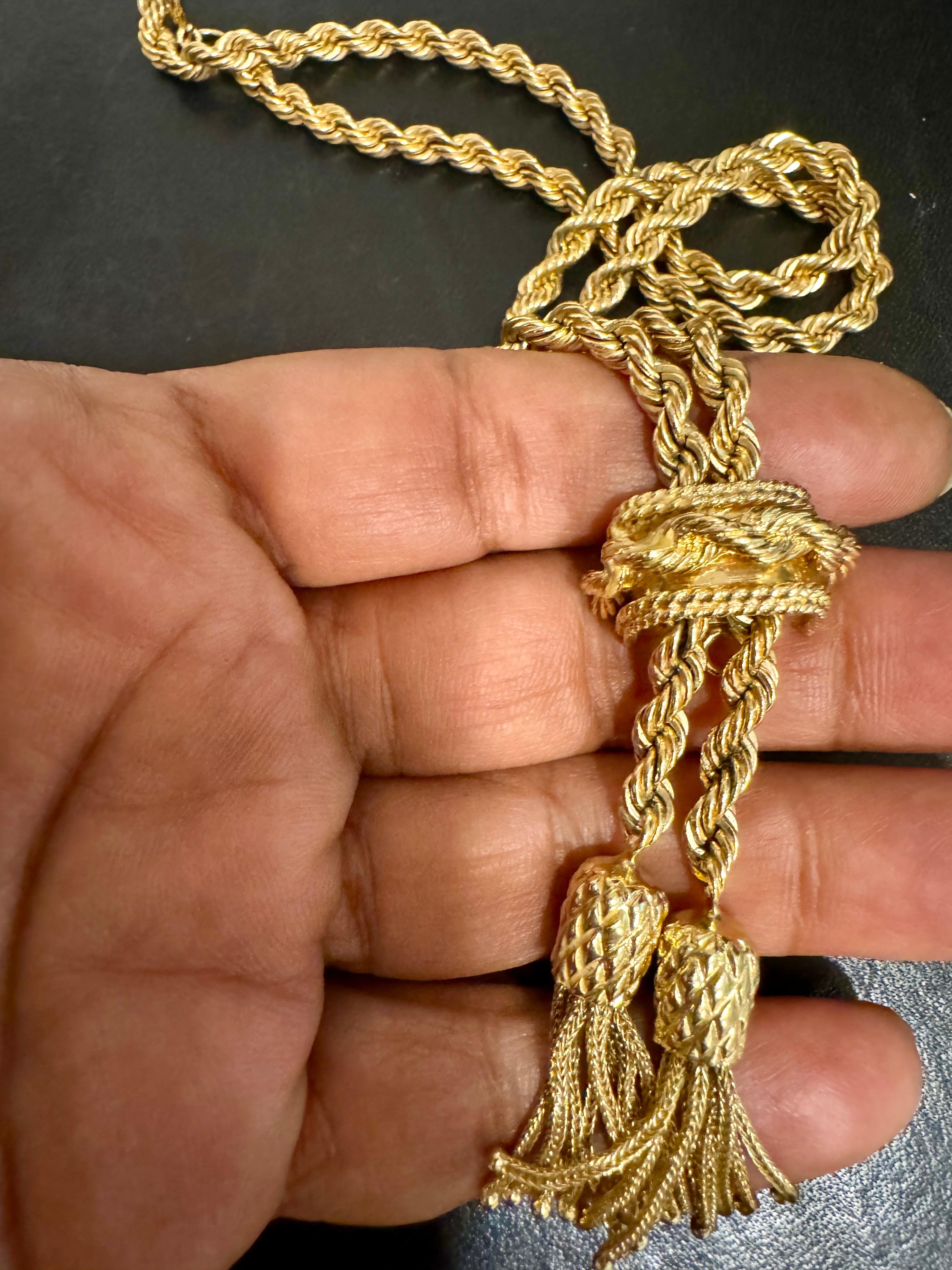 Collana a Y in oro giallo massiccio 14k, regolabile, con cordoncino e fermaglio, 53G In condizioni ottime in vendita a New York, NY