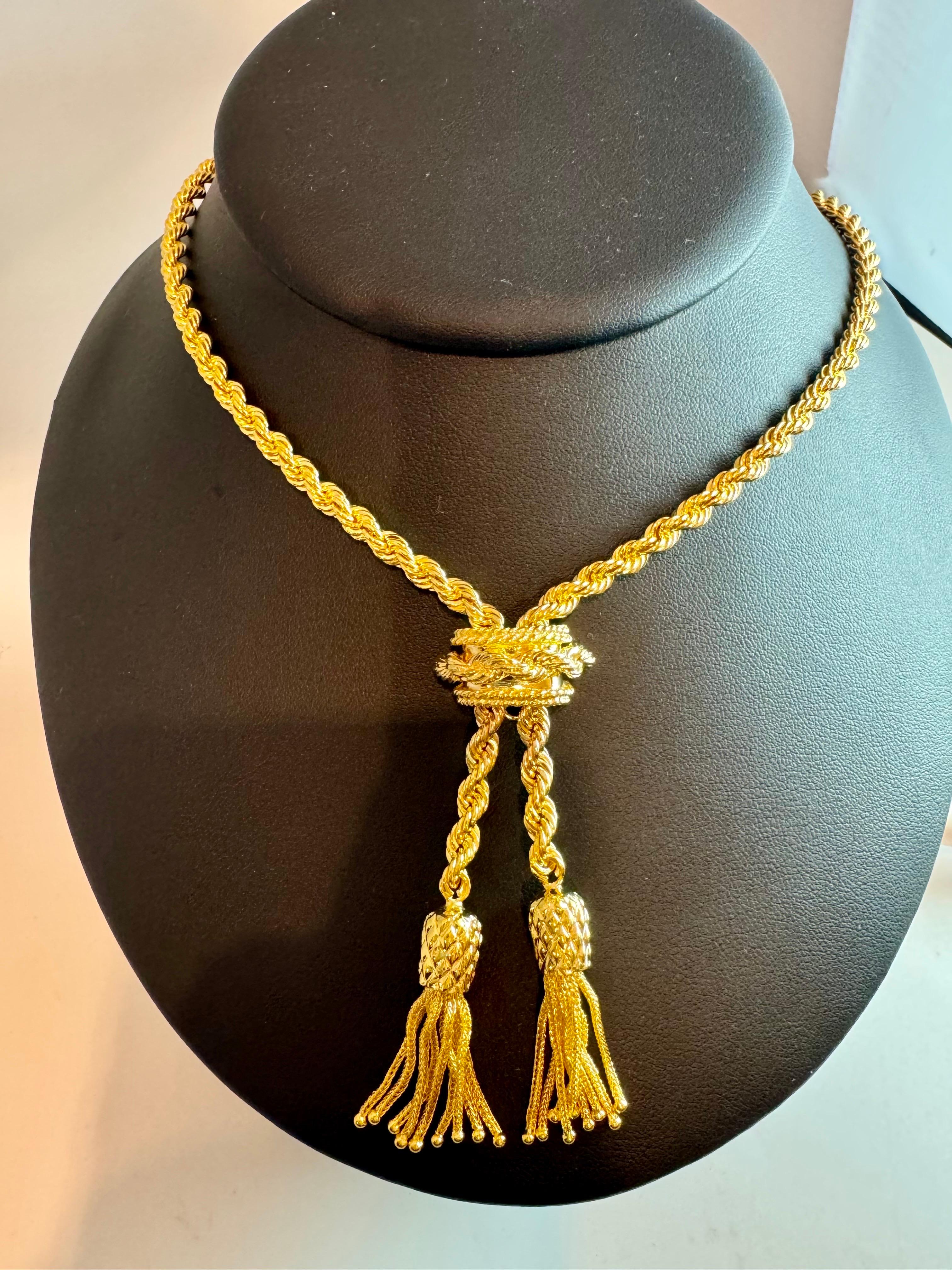da uomo o donna Collana a Y in oro giallo massiccio 14k, regolabile, con cordoncino e fermaglio, 53G in vendita