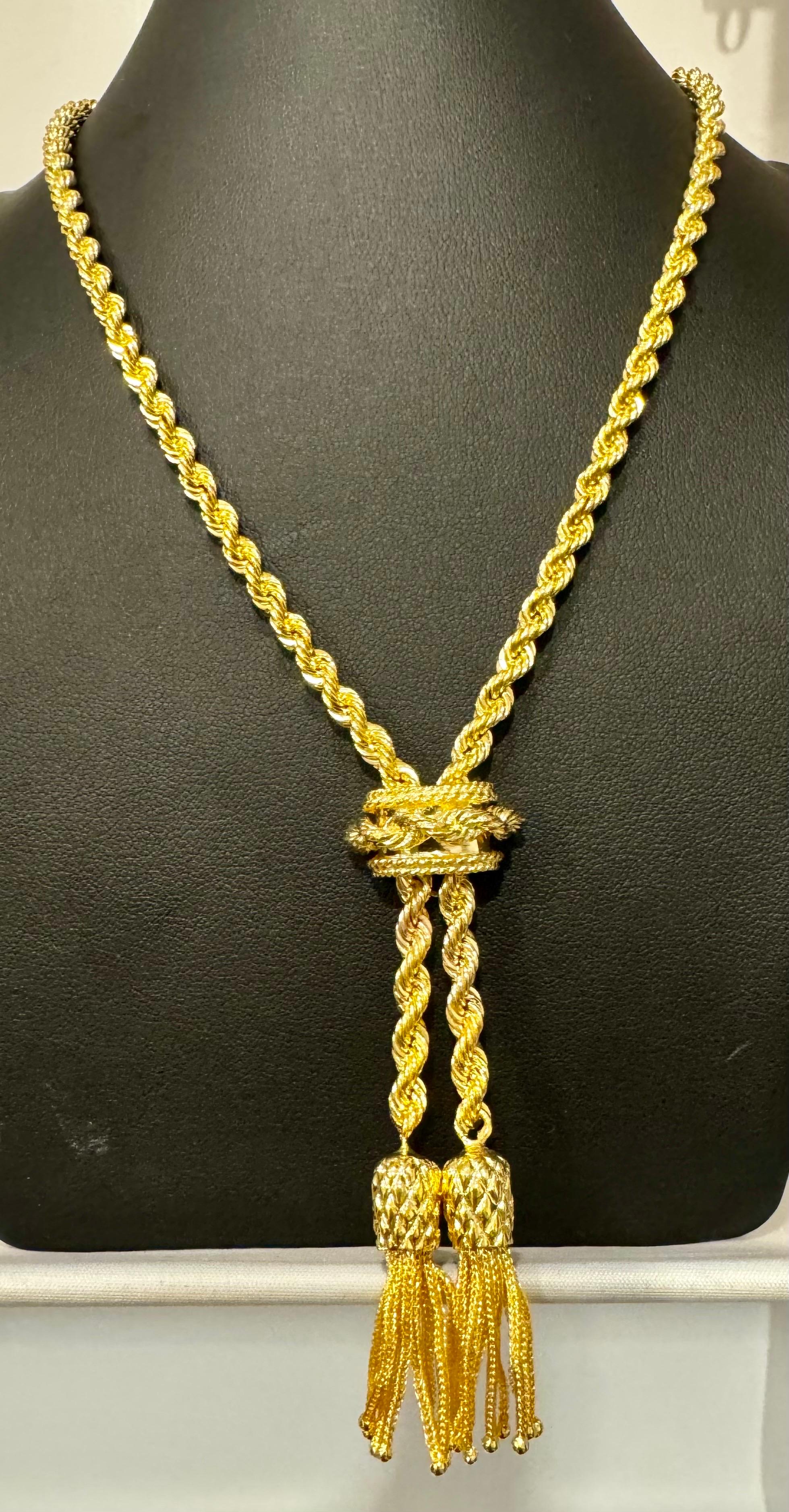 Collana a Y in oro giallo massiccio 14k, regolabile, con cordoncino e fermaglio, 53G in vendita 1