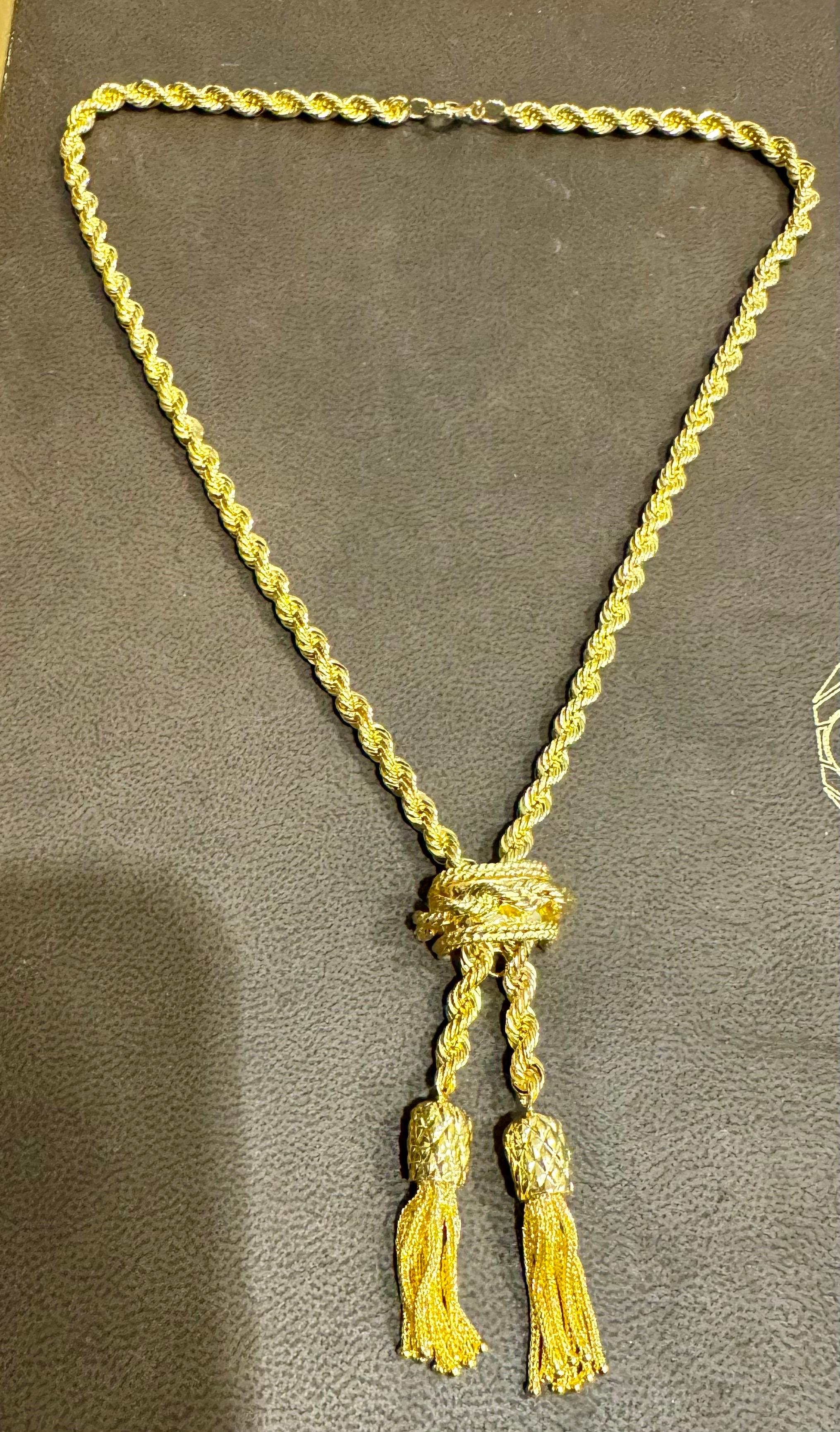 Collana a Y in oro giallo massiccio 14k, regolabile, con cordoncino e fermaglio, 53G in vendita 2