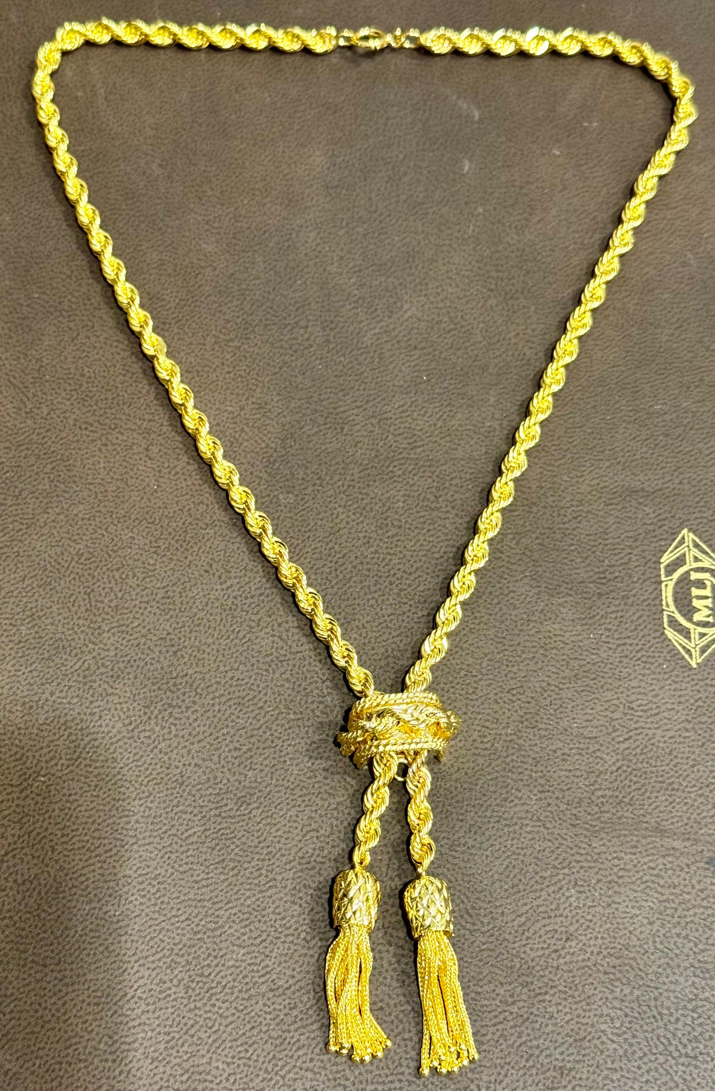 Collana a Y in oro giallo massiccio 14k, regolabile, con cordoncino e fermaglio, 53G in vendita 3