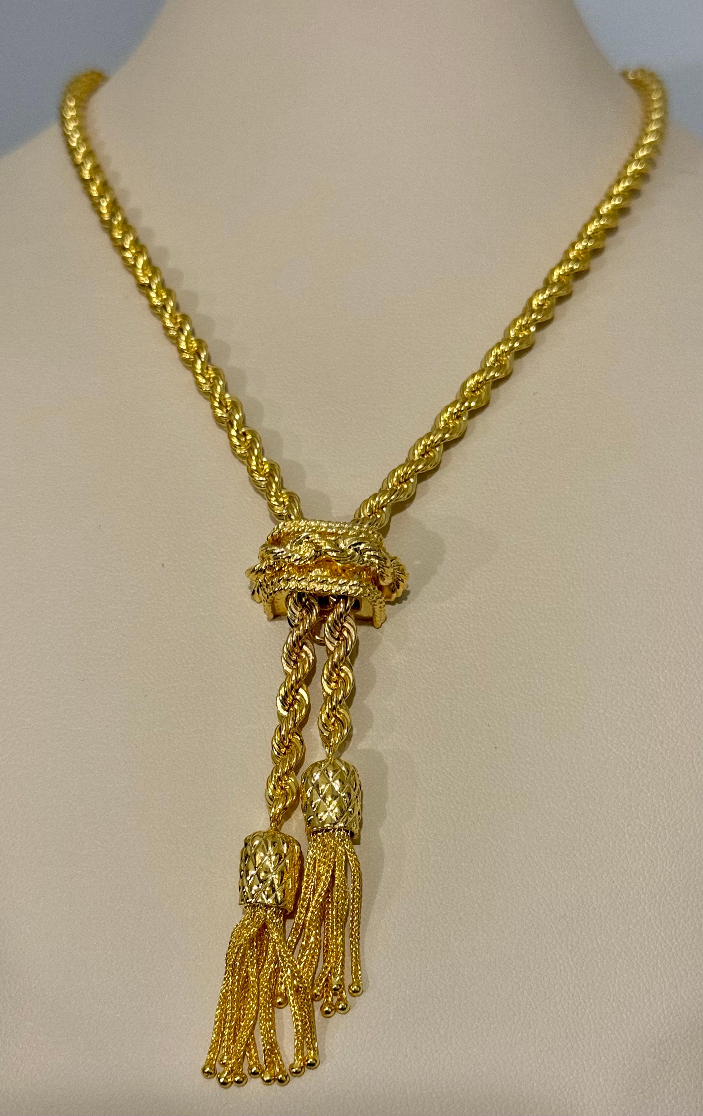 Collana a Y in oro giallo massiccio 14k, regolabile, con cordoncino e fermaglio, 53G in vendita 4