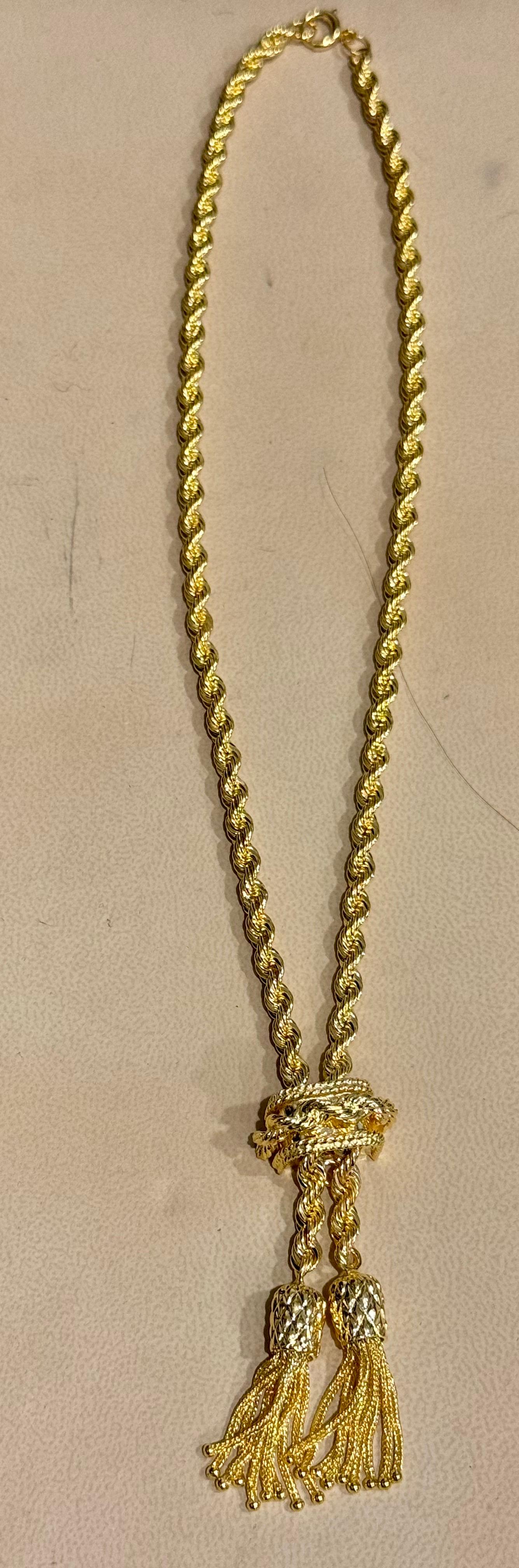 Collana a Y in oro giallo massiccio 14k, regolabile, con cordoncino e fermaglio, 53G in vendita 5
