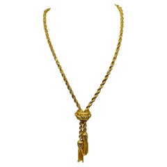 14k massives Gelbgold Verstellbare Seil Lariat Slider Stopper Kette Y Halskette 53G